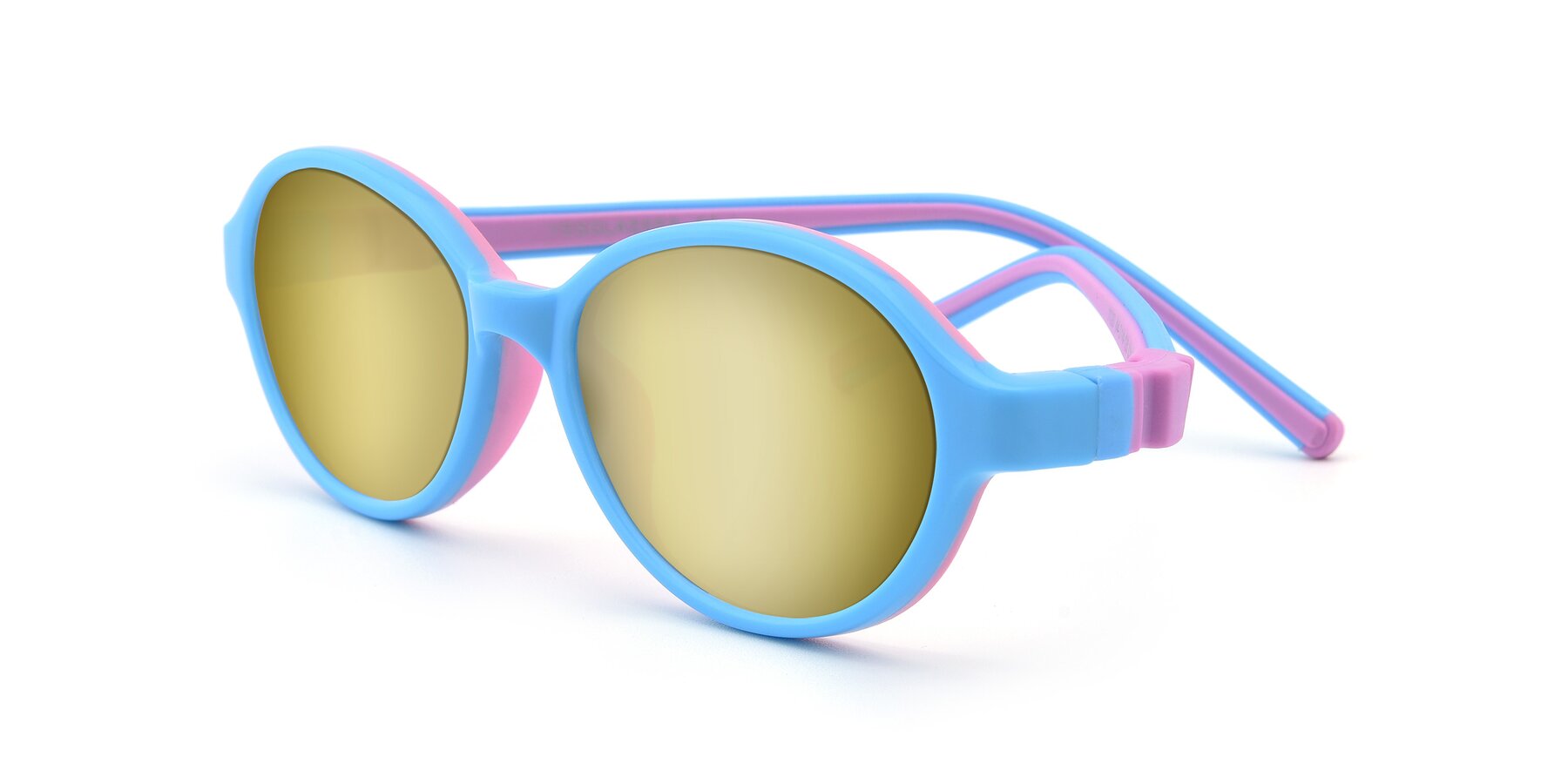 Angle of 1120 in Sky Blue-Pink with Gold Mirrored Lenses