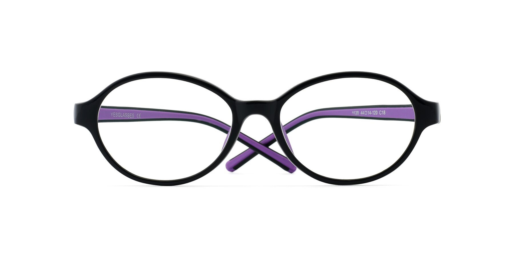Folded Front of 1120 in Black-Purple with Clear Blue Light Blocking Lenses