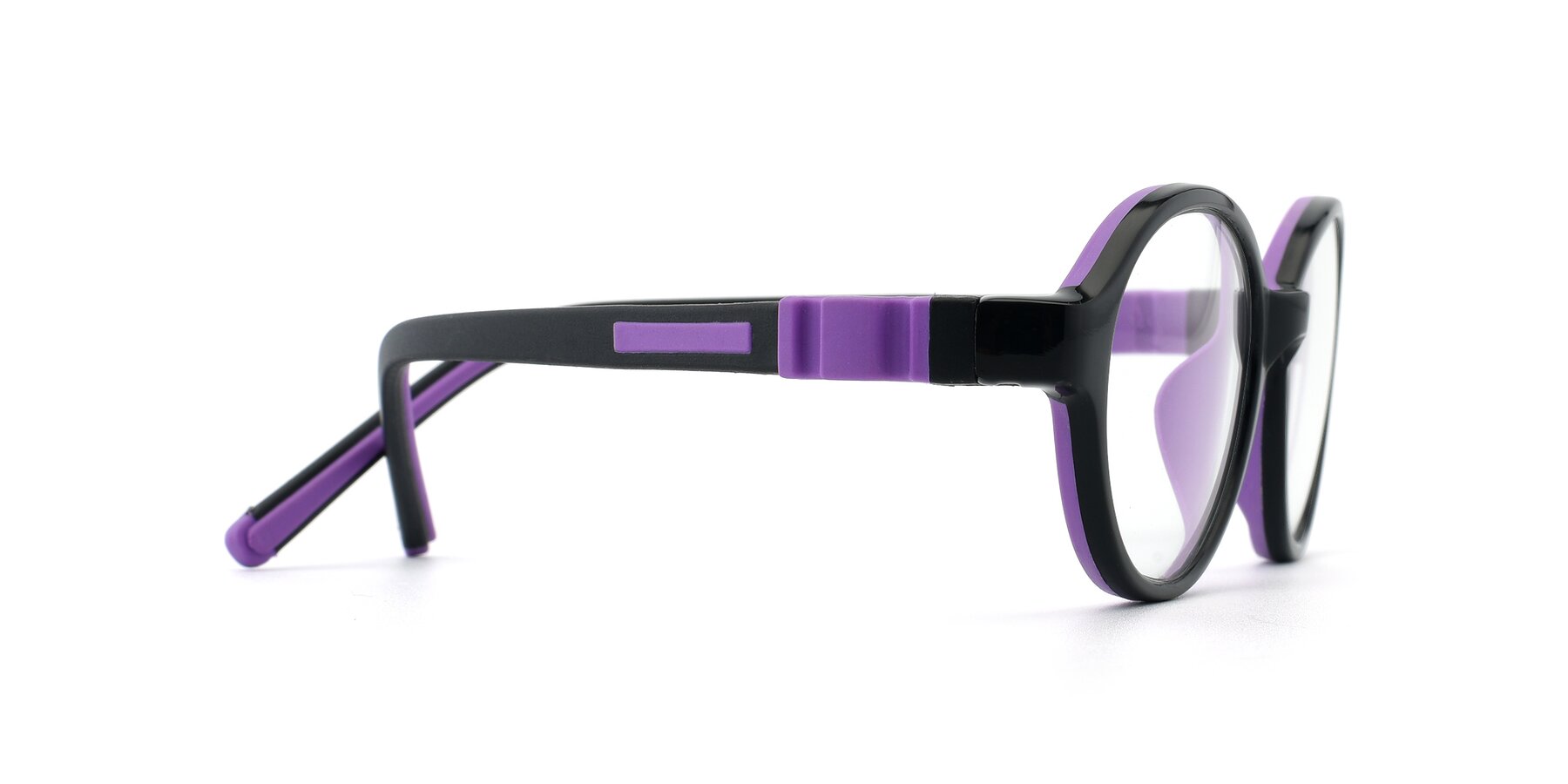 Side of 1120 in Black-Purple with Clear Eyeglass Lenses