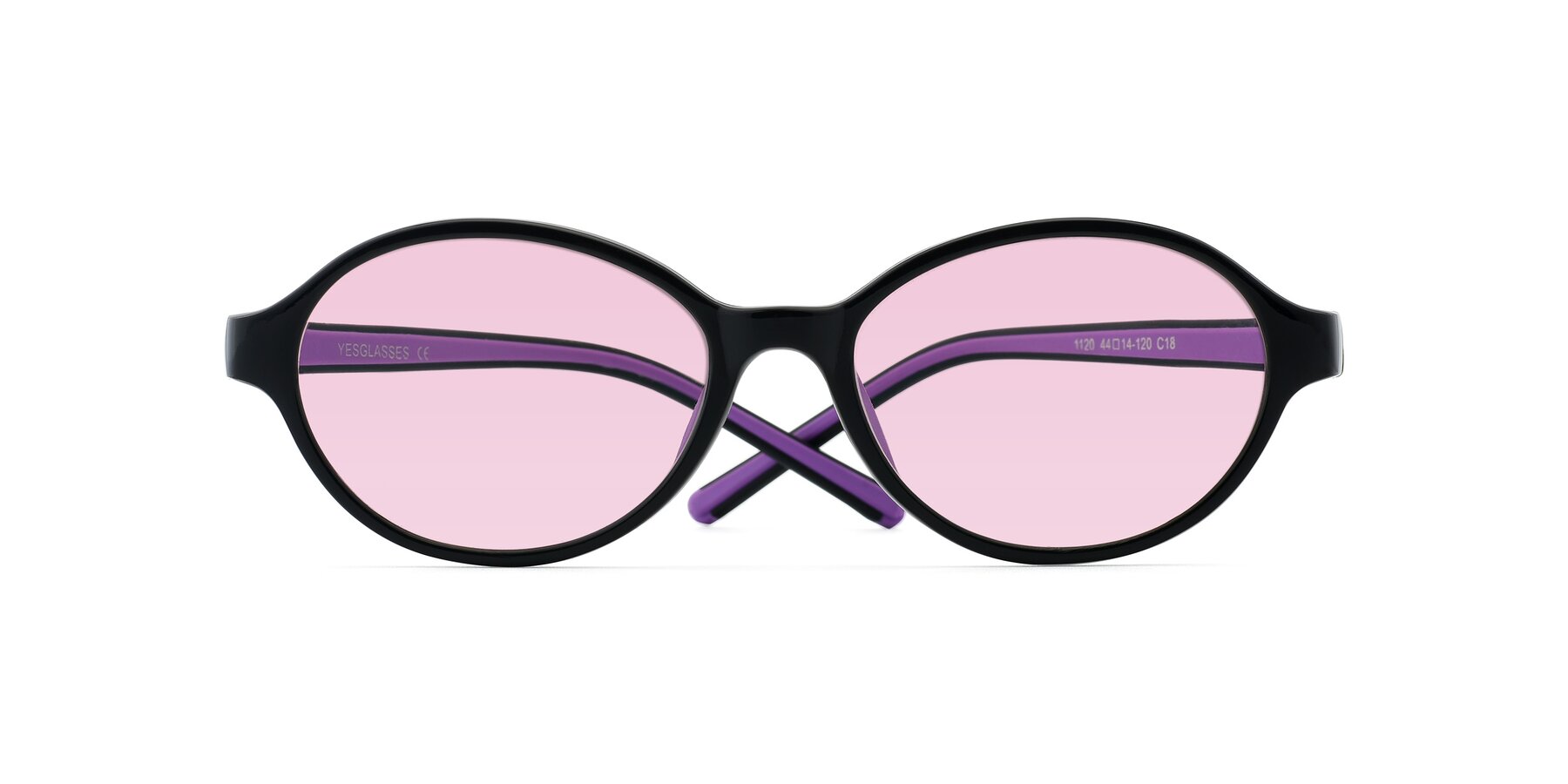 Folded Front of 1120 in Black-Purple with Light Pink Tinted Lenses
