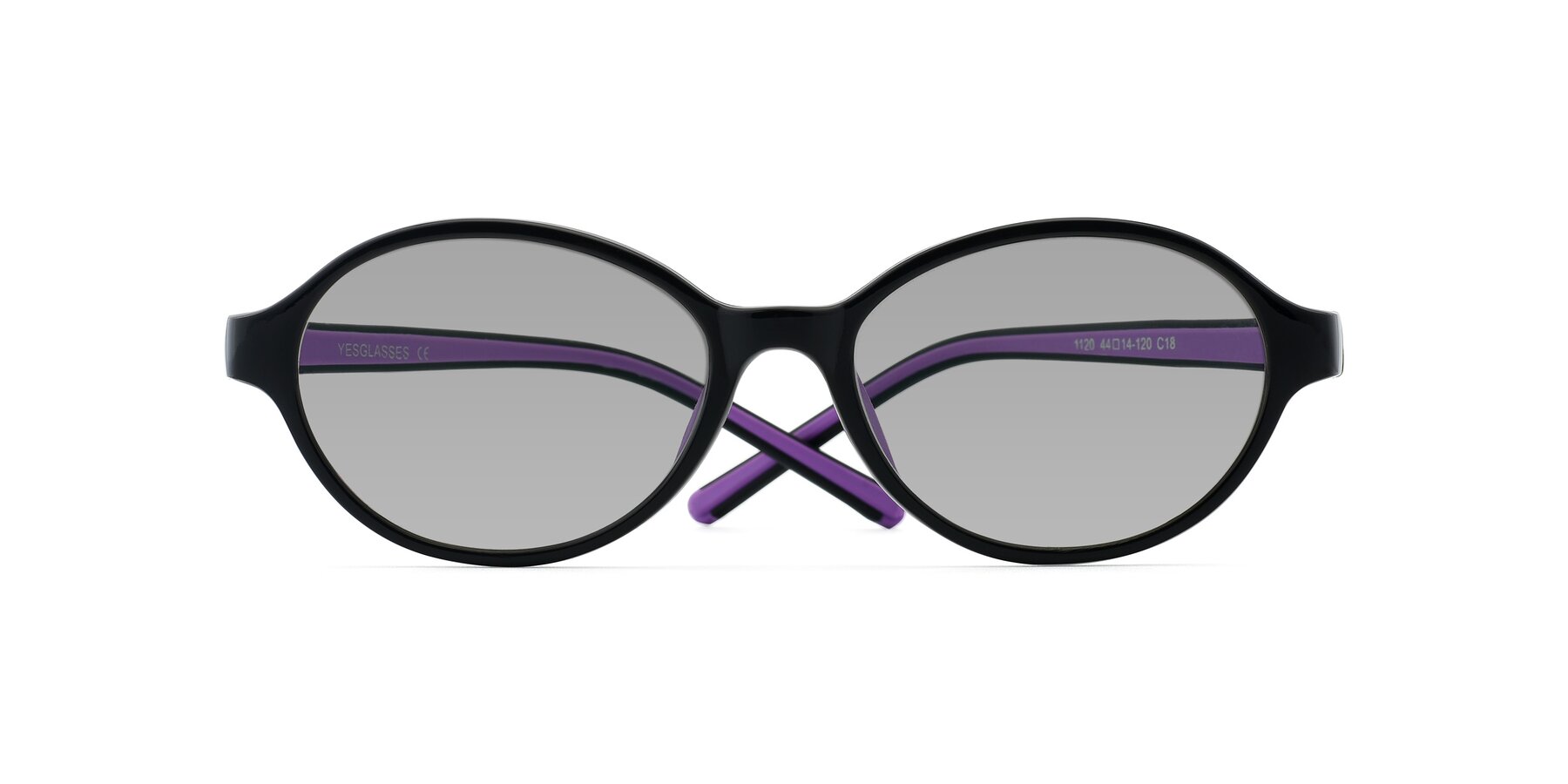Folded Front of 1120 in Black-Purple with Light Gray Tinted Lenses
