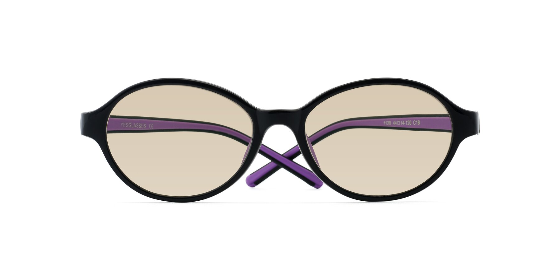 Folded Front of 1120 in Black-Purple with Light Brown Tinted Lenses