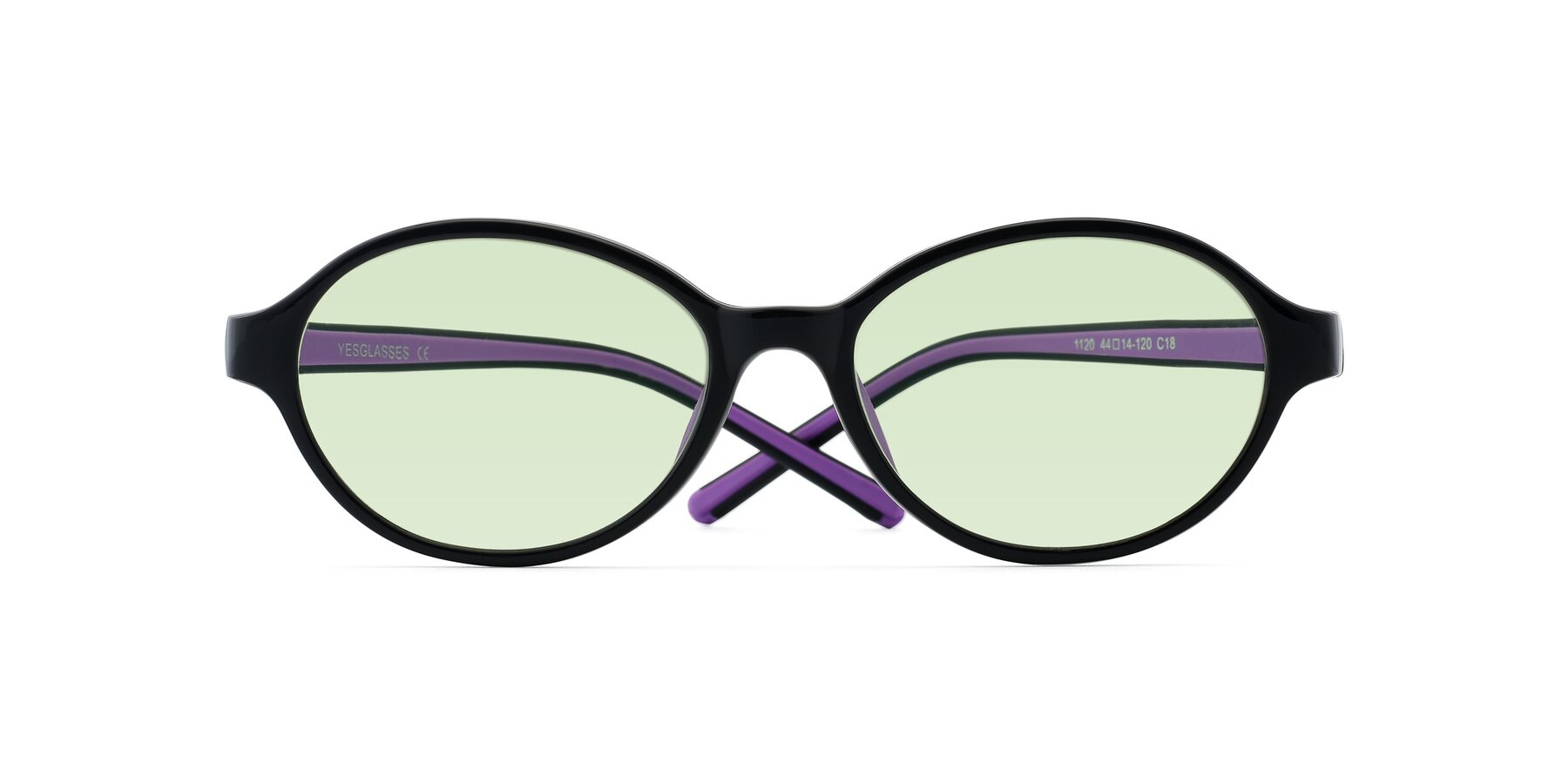 Folded Front of 1120 in Black-Purple with Light Green Tinted Lenses