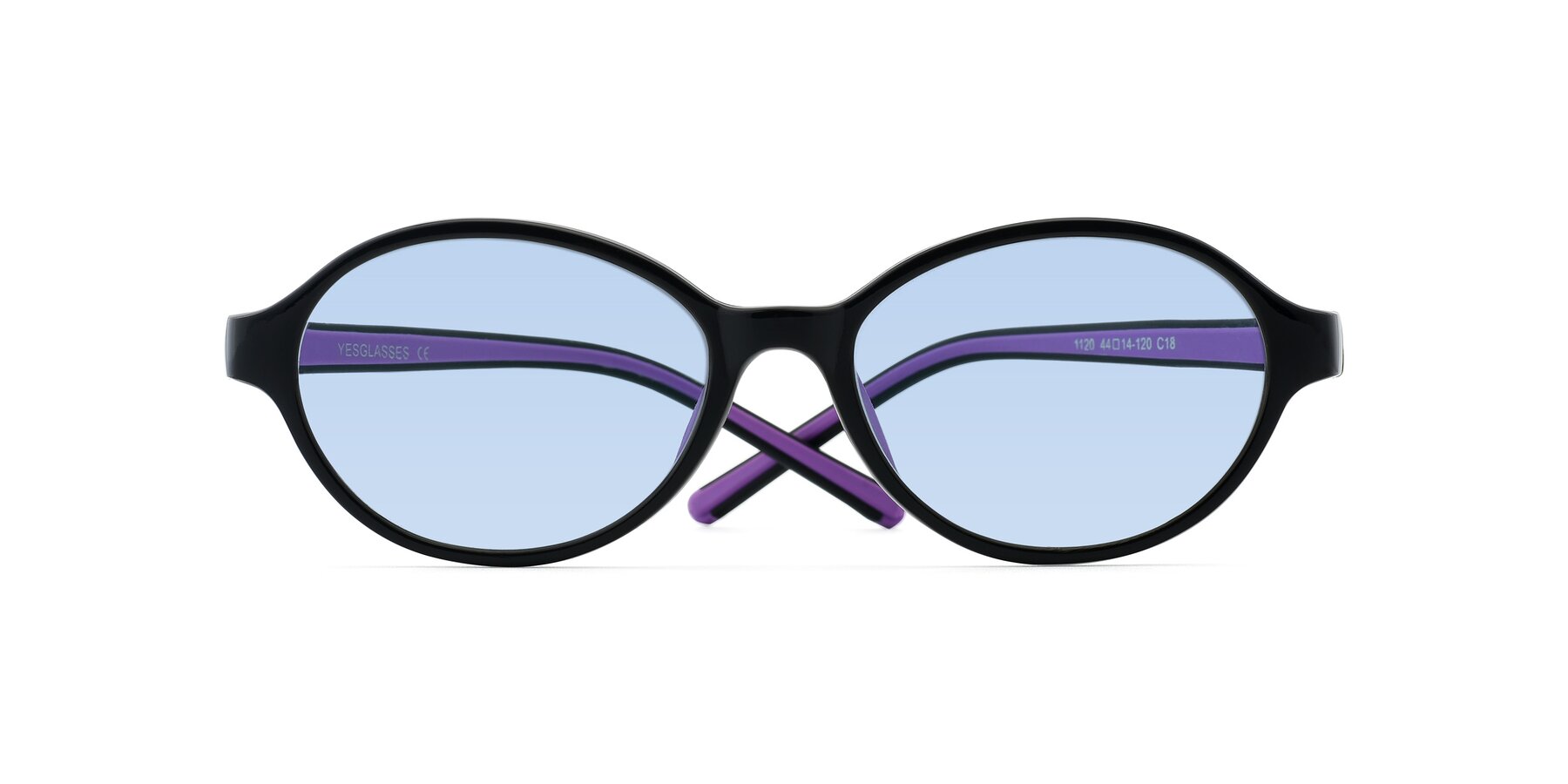 Folded Front of 1120 in Black-Purple with Light Blue Tinted Lenses