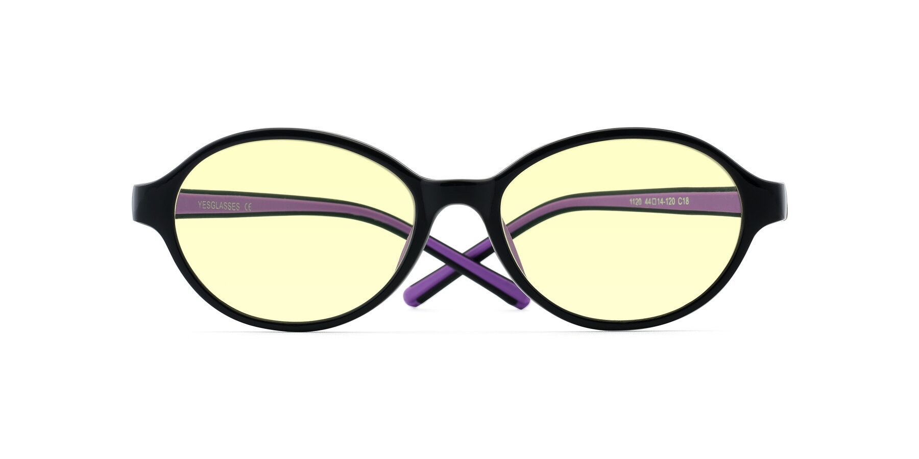 Folded Front of 1120 in Black-Purple with Light Yellow Tinted Lenses