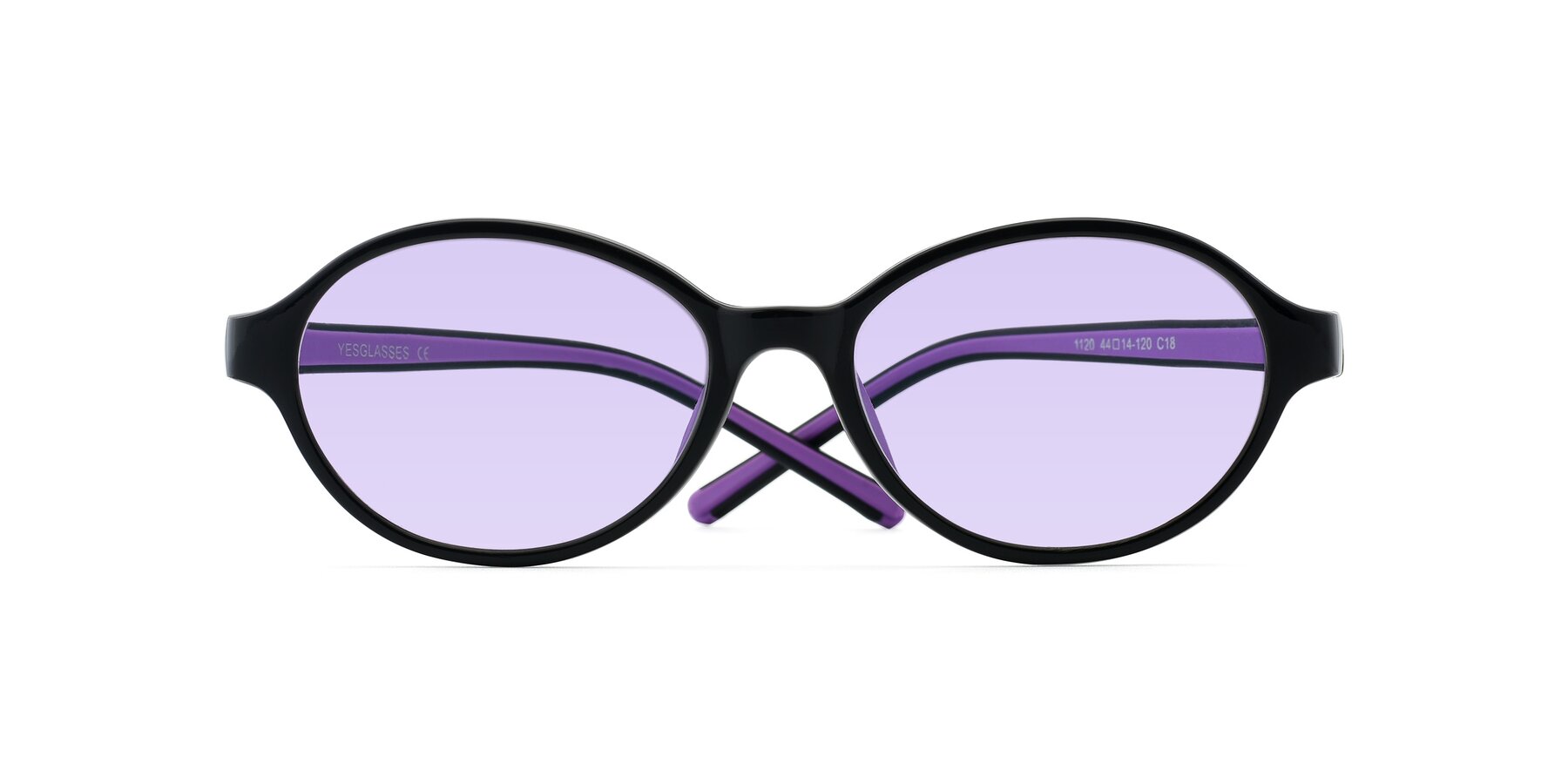 Folded Front of 1120 in Black-Purple with Light Purple Tinted Lenses