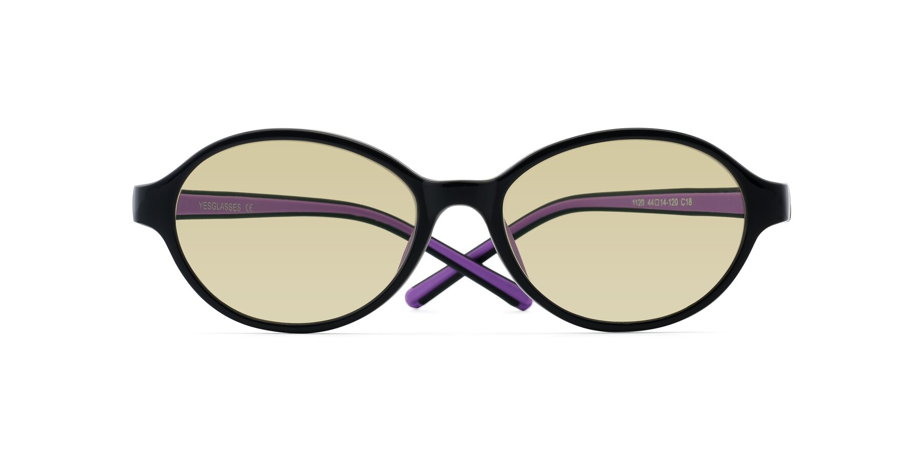 Folded Front of 1120 in Black-Purple with Light Champagne Tinted Lenses