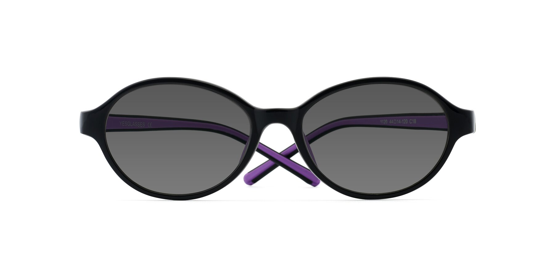 Folded Front of 1120 in Black-Purple with Medium Gray Tinted Lenses