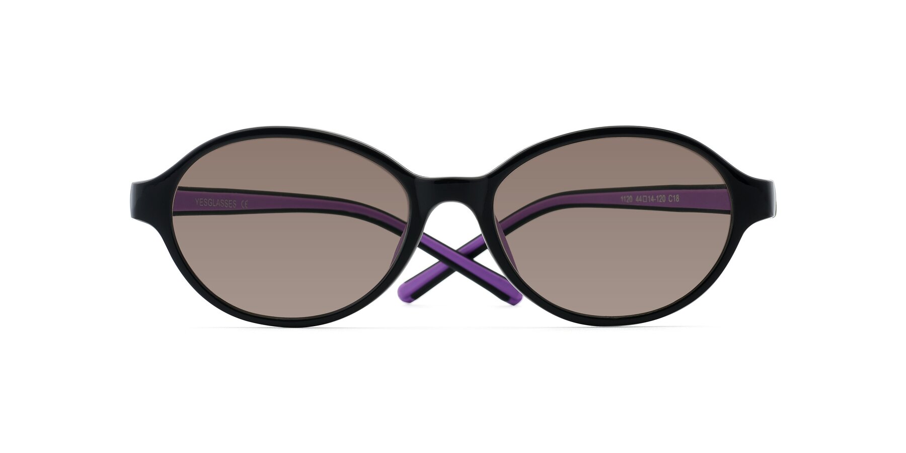Folded Front of 1120 in Black-Purple with Medium Brown Tinted Lenses