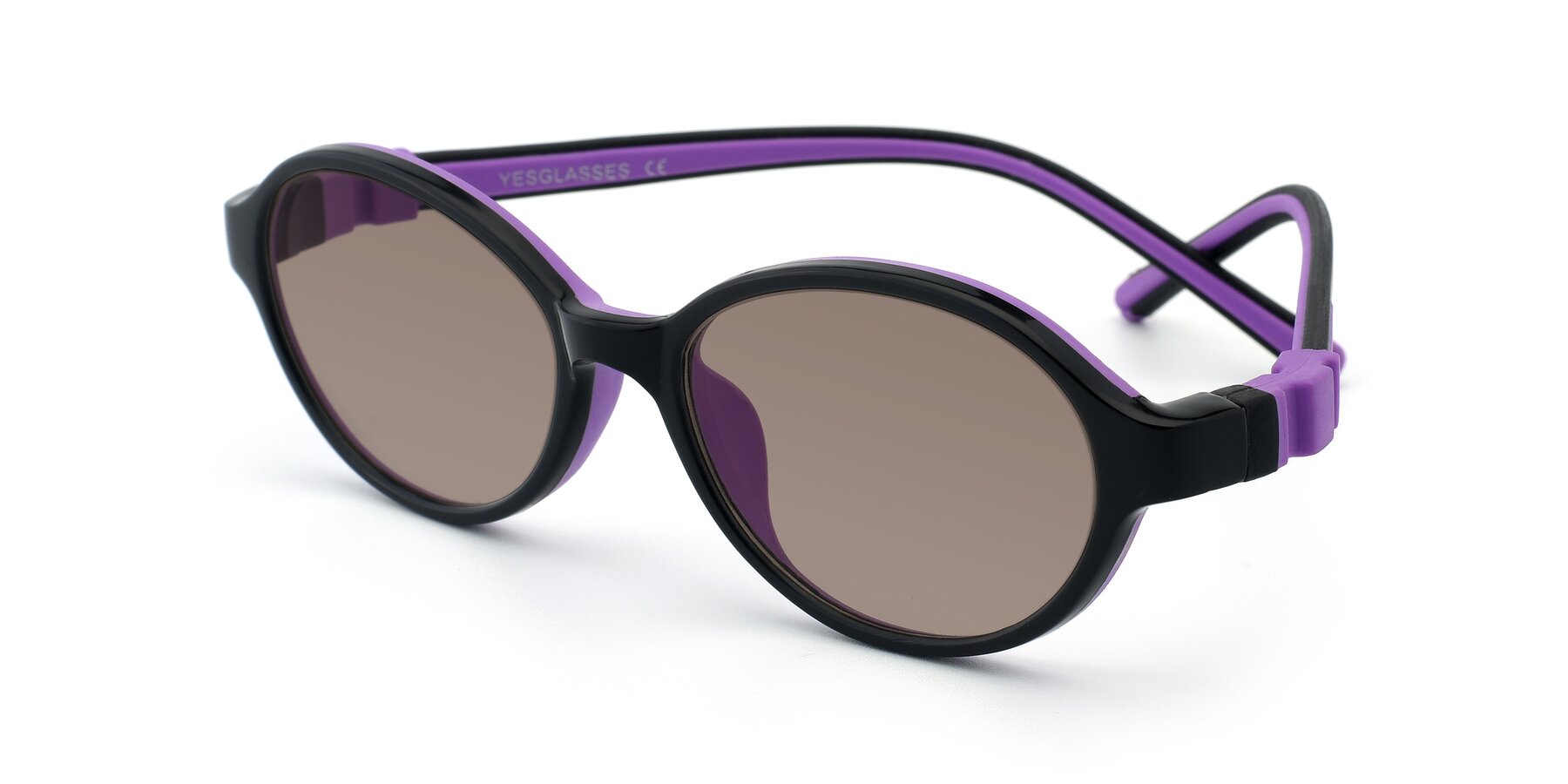 Angle of 1120 in Black-Purple with Medium Brown Tinted Lenses