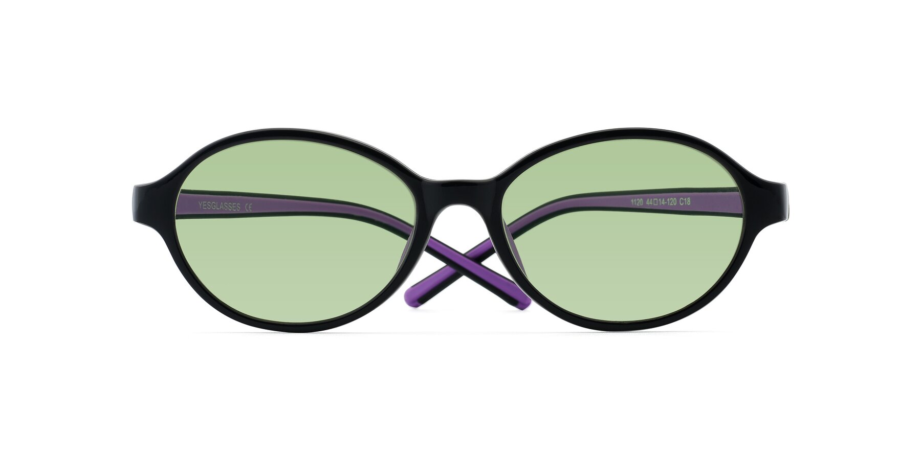 Folded Front of 1120 in Black-Purple with Medium Green Tinted Lenses