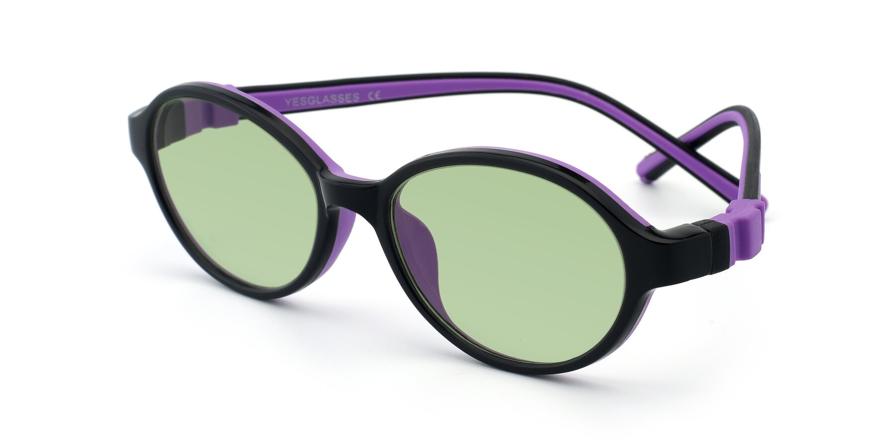 Angle of 1120 in Black-Purple with Medium Green Tinted Lenses