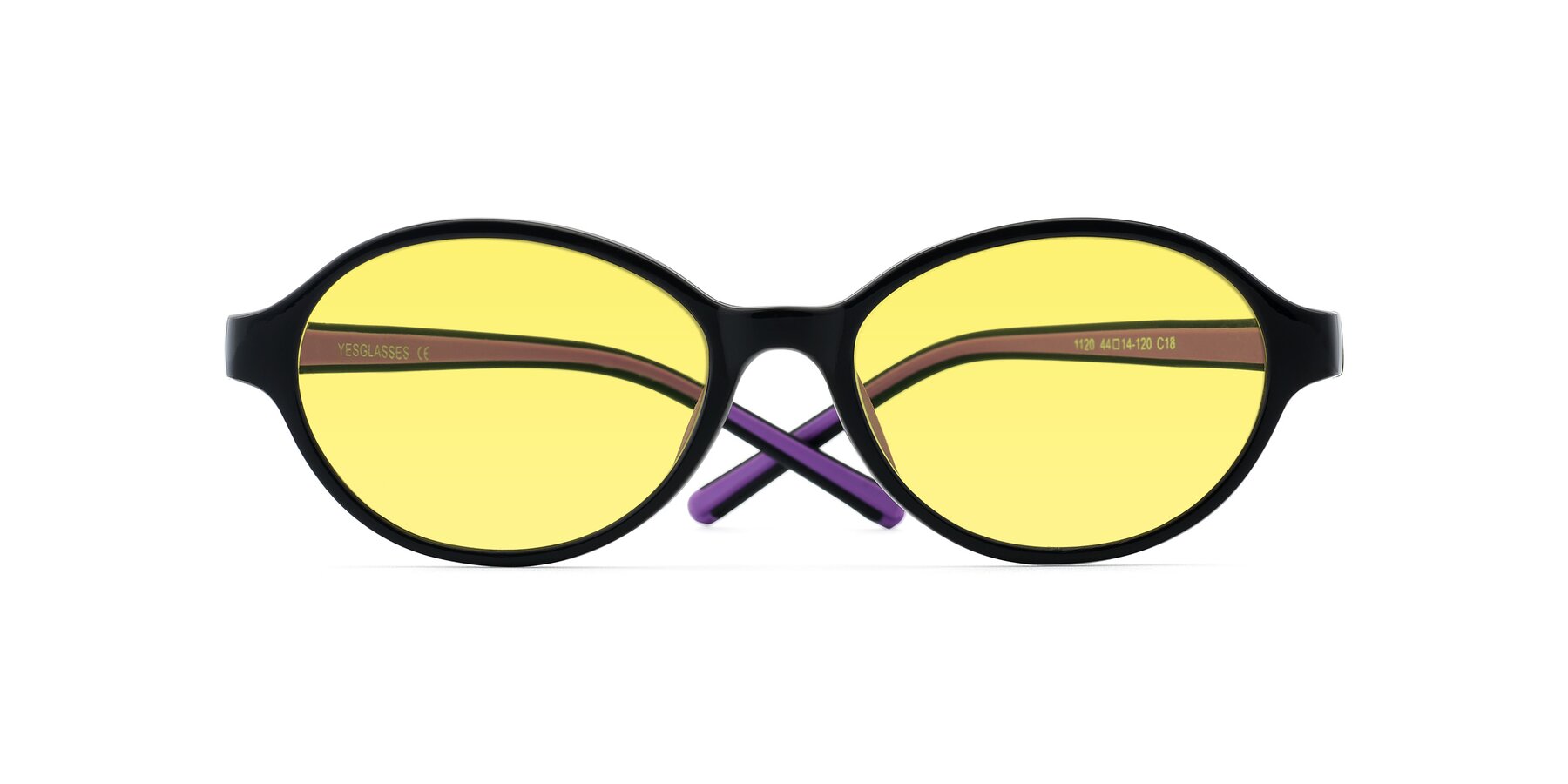 Folded Front of 1120 in Black-Purple with Medium Yellow Tinted Lenses