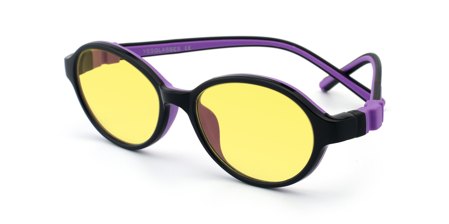 Angle of 1120 in Black-Purple with Medium Yellow Tinted Lenses