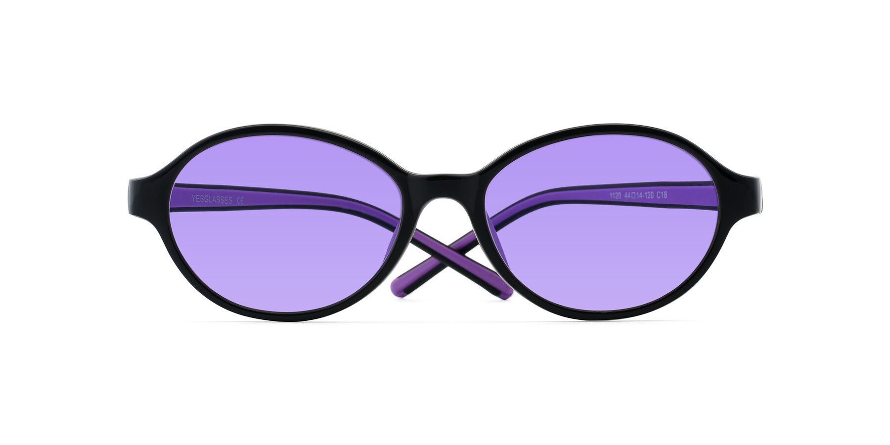 Folded Front of 1120 in Black-Purple with Medium Purple Tinted Lenses