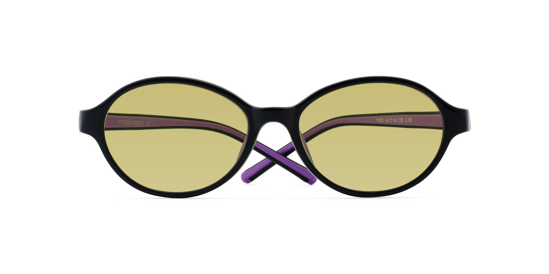 Folded Front of 1120 in Black-Purple with Medium Champagne Tinted Lenses