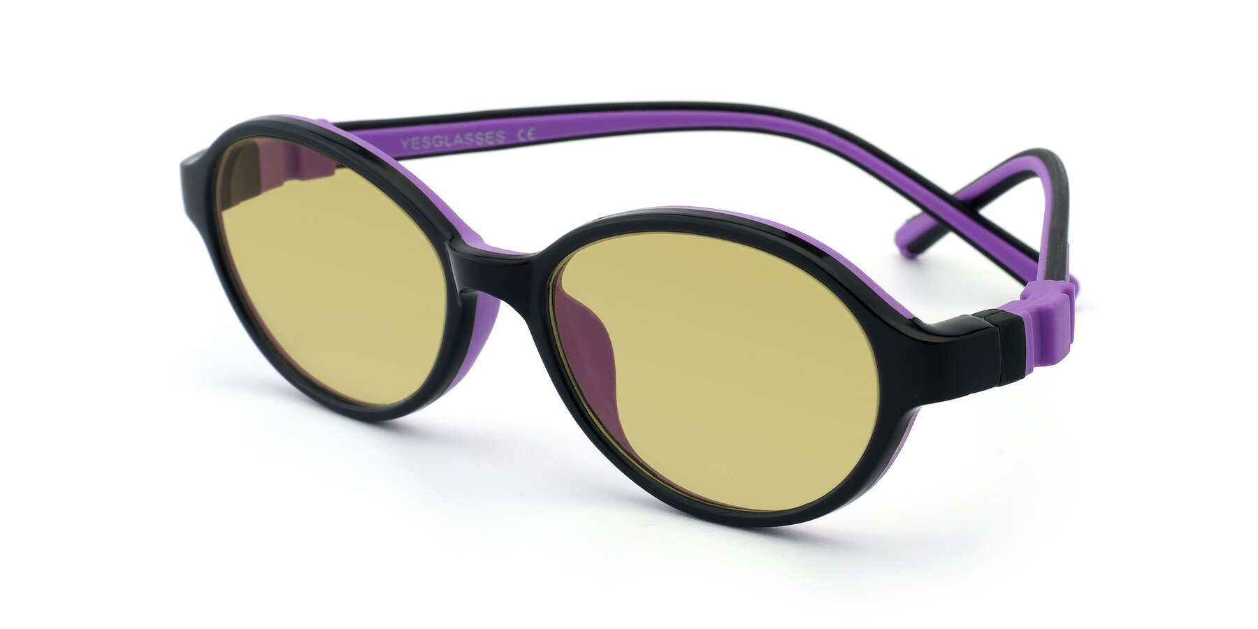 Angle of 1120 in Black-Purple with Medium Champagne Tinted Lenses