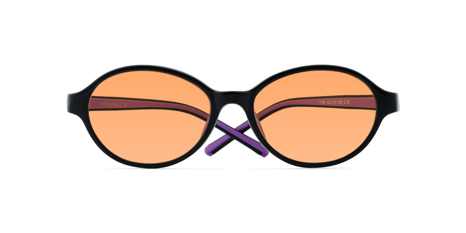 Folded Front of 1120 in Black-Purple with Medium Orange Tinted Lenses