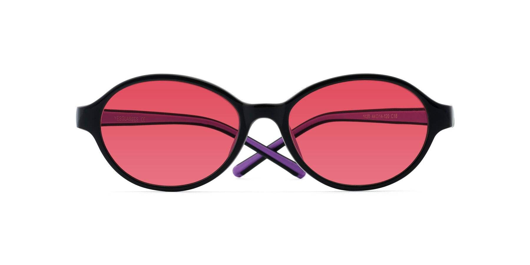 Folded Front of 1120 in Black-Purple with Red Tinted Lenses
