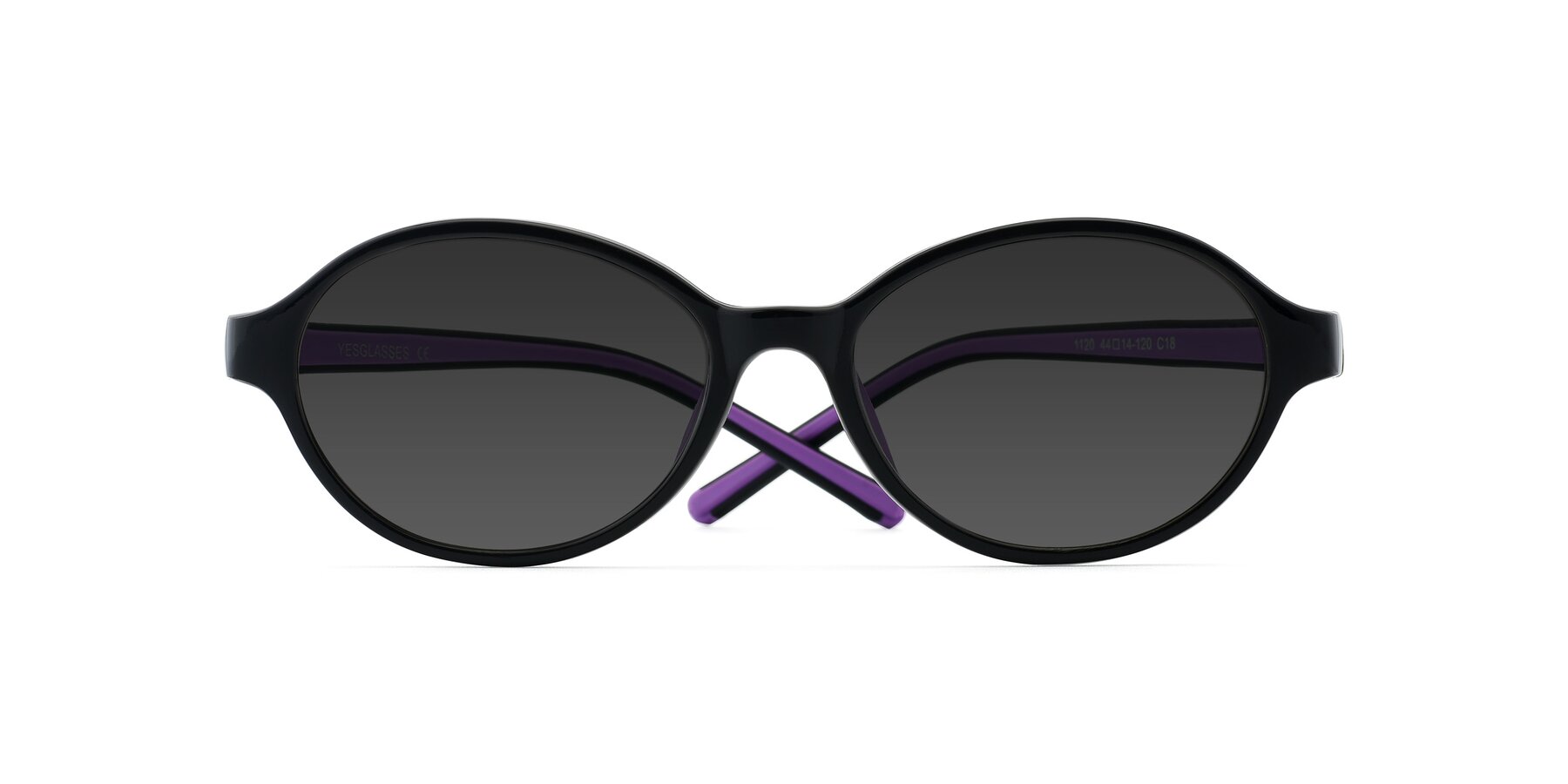 Folded Front of 1120 in Black-Purple with Gray Tinted Lenses
