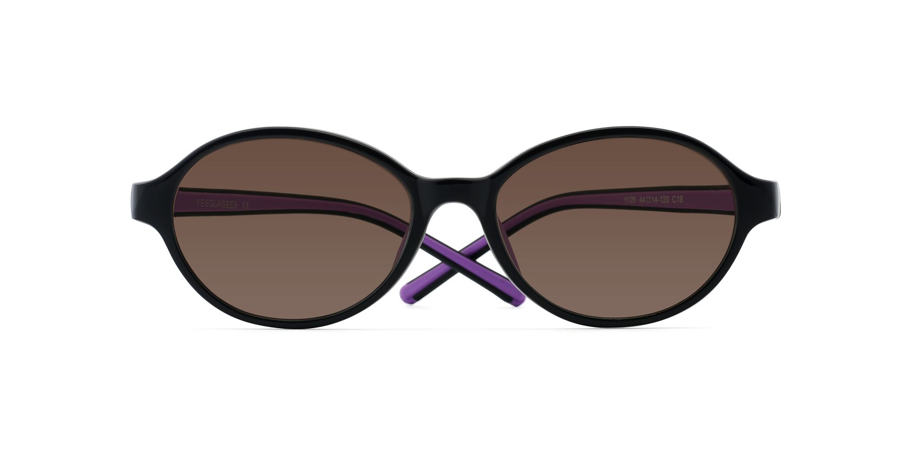 Folded Front of 1120 in Black-Purple with Brown Tinted Lenses