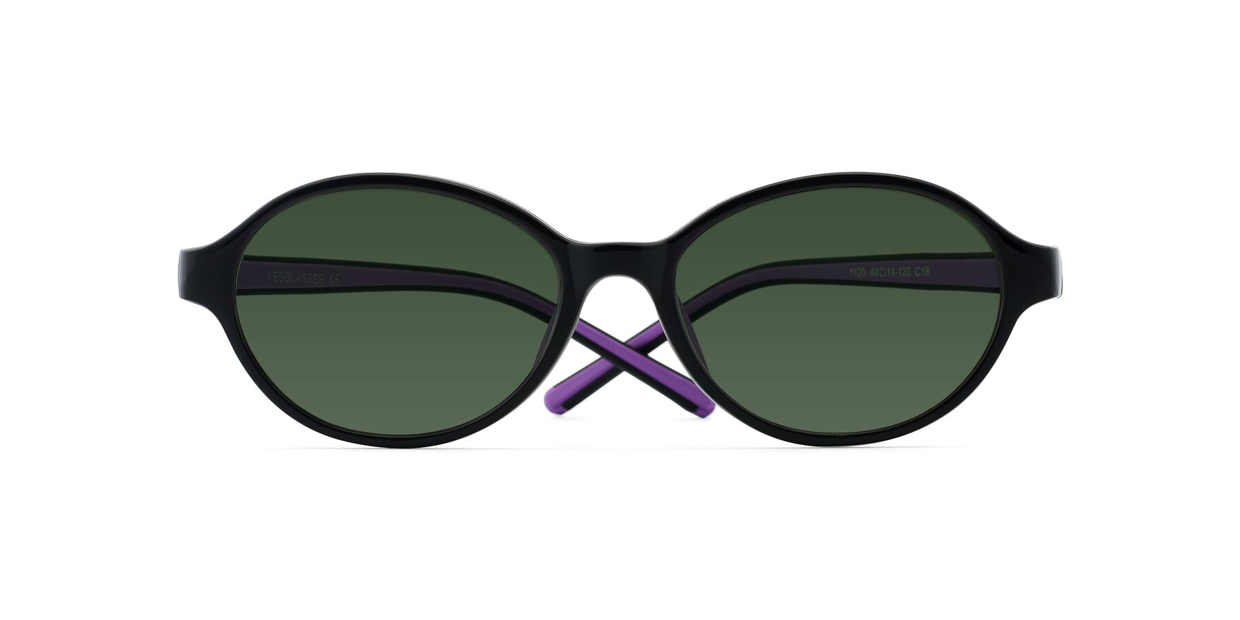 Folded Front of 1120 in Black-Purple with Green Tinted Lenses