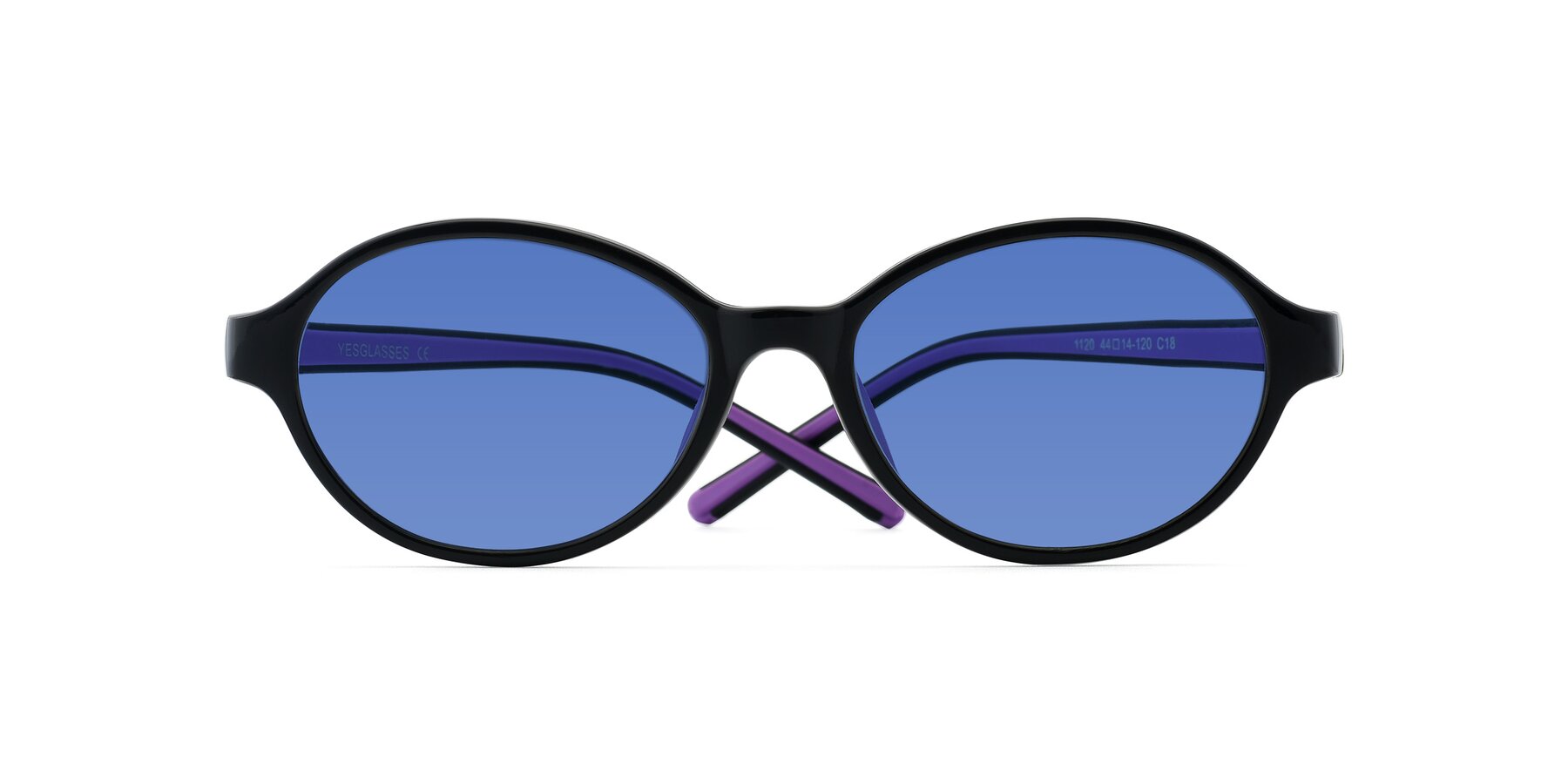 Folded Front of 1120 in Black-Purple with Blue Tinted Lenses