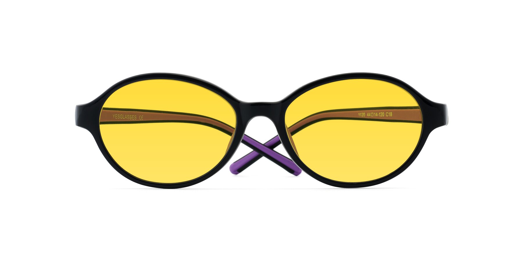 Folded Front of 1120 in Black-Purple with Yellow Tinted Lenses