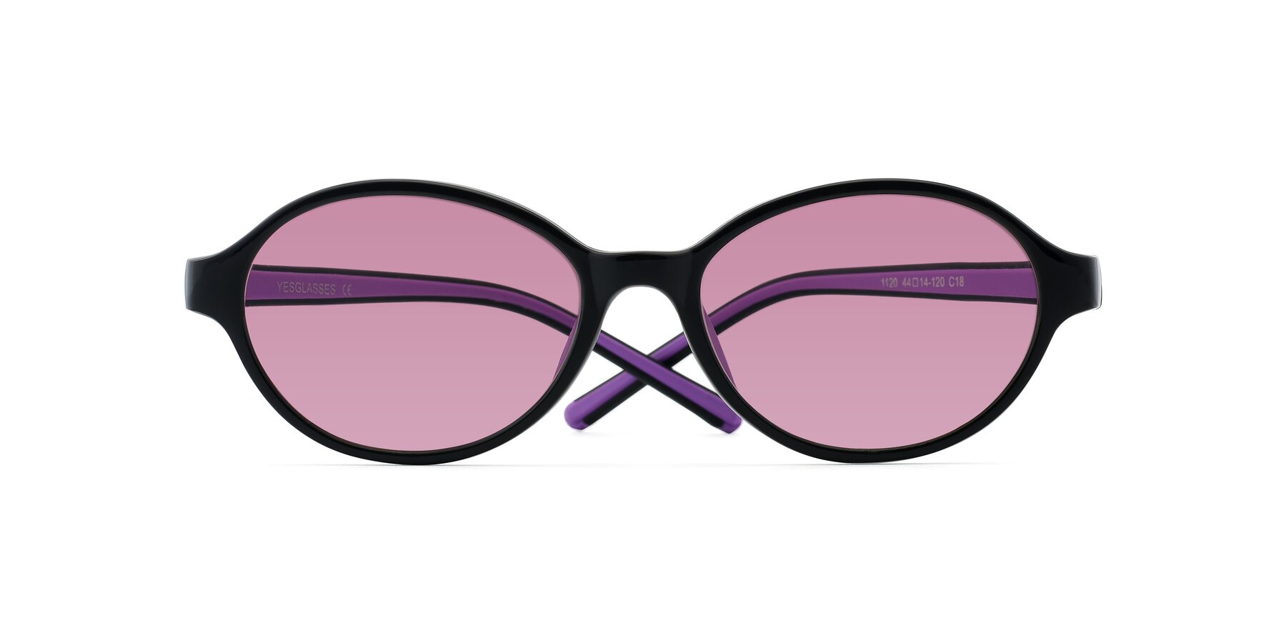 Folded Front of 1120 in Black-Purple with Medium Wine Tinted Lenses