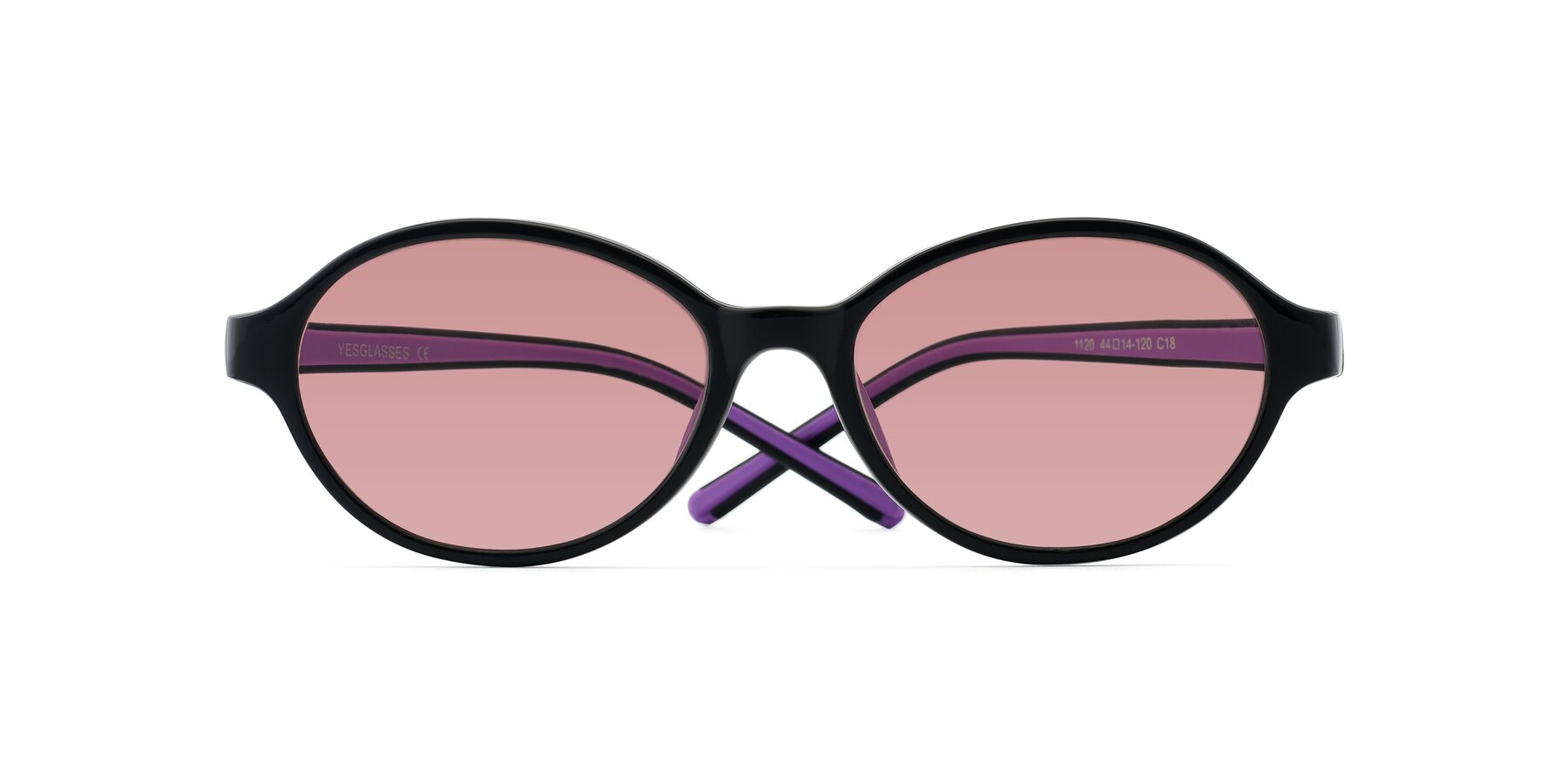 Folded Front of 1120 in Black-Purple with Medium Garnet Tinted Lenses