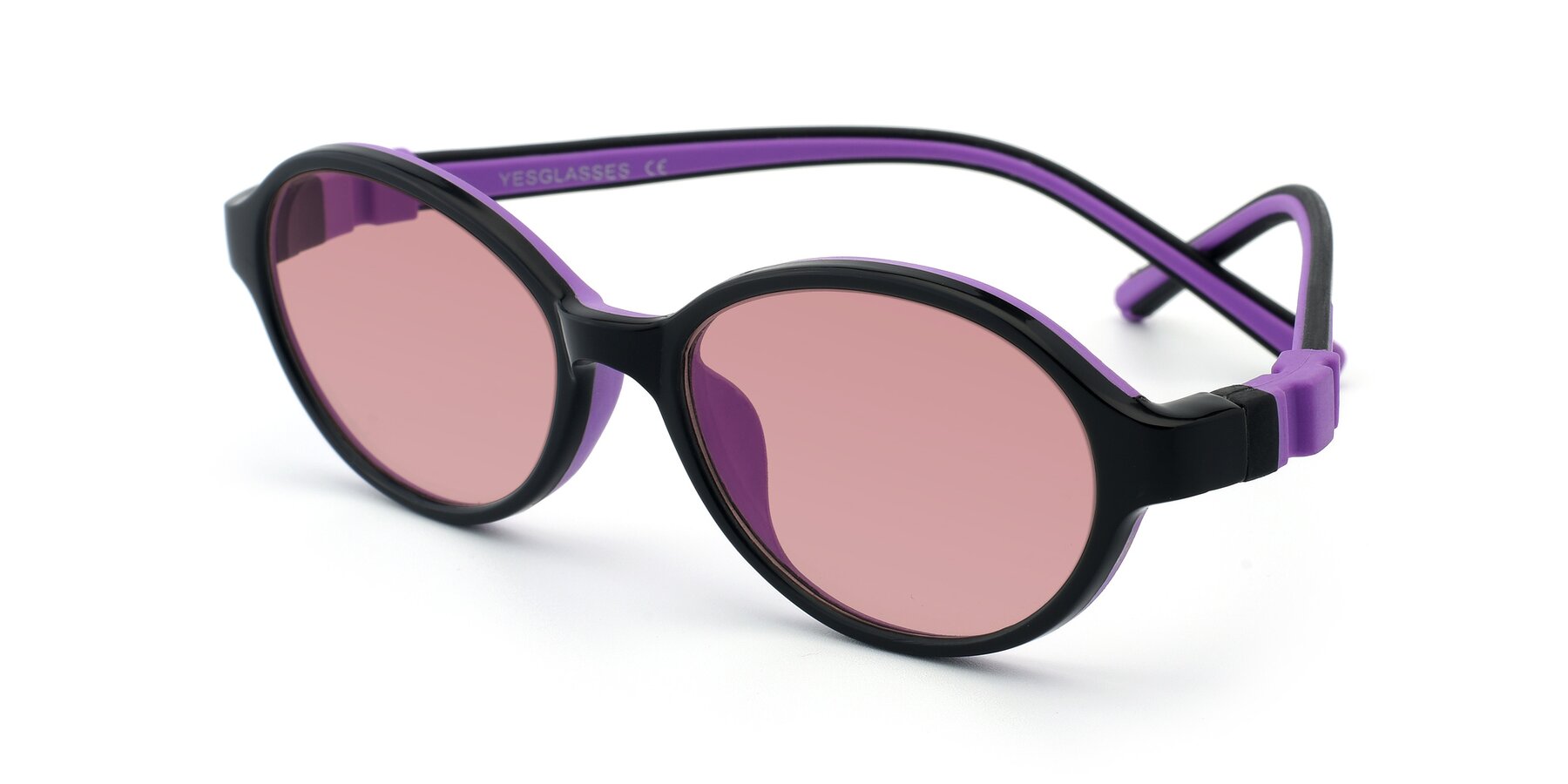 Angle of 1120 in Black-Purple with Medium Garnet Tinted Lenses