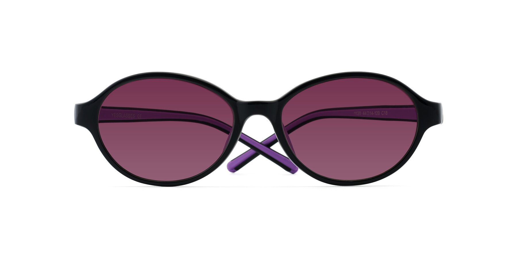 Folded Front of 1120 in Black-Purple with Wine Tinted Lenses