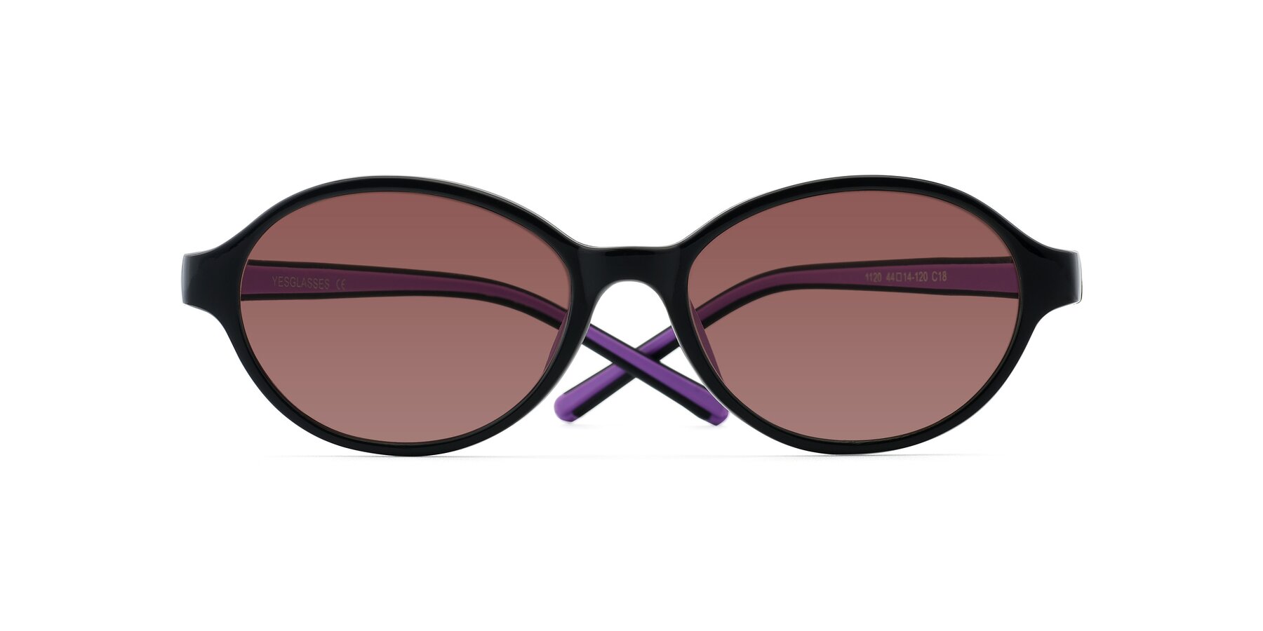 Folded Front of 1120 in Black-Purple with Garnet Tinted Lenses