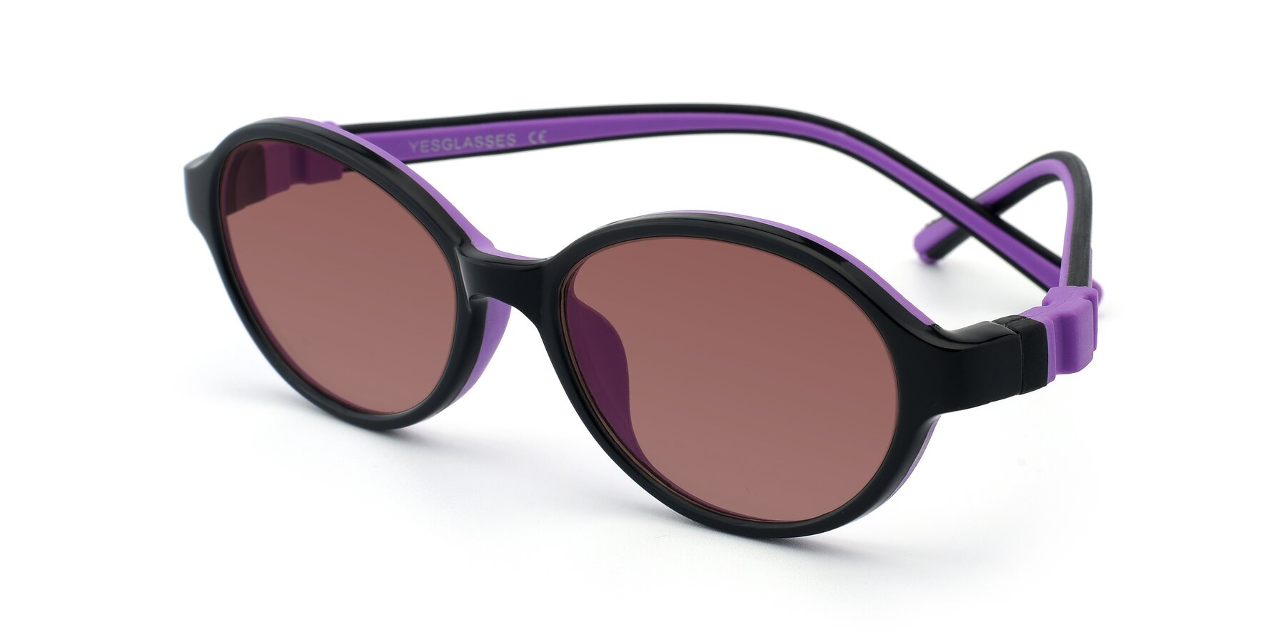 Angle of 1120 in Black-Purple with Garnet Tinted Lenses