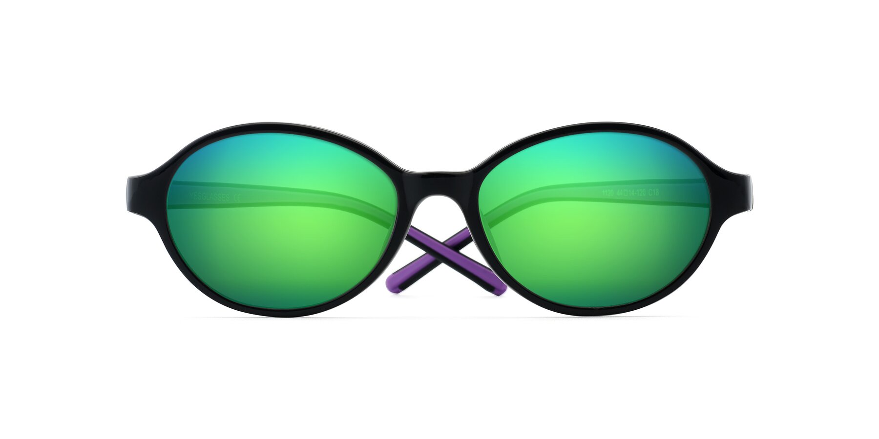 Folded Front of 1120 in Black-Purple with Green Mirrored Lenses
