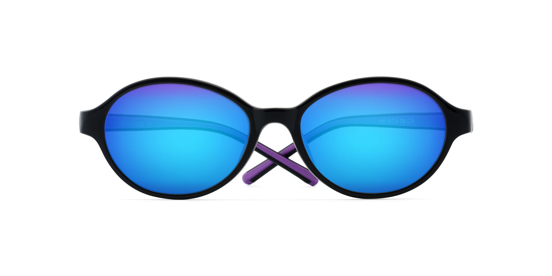 Folded Front of 1120 in Black-Purple with Blue Mirrored Lenses