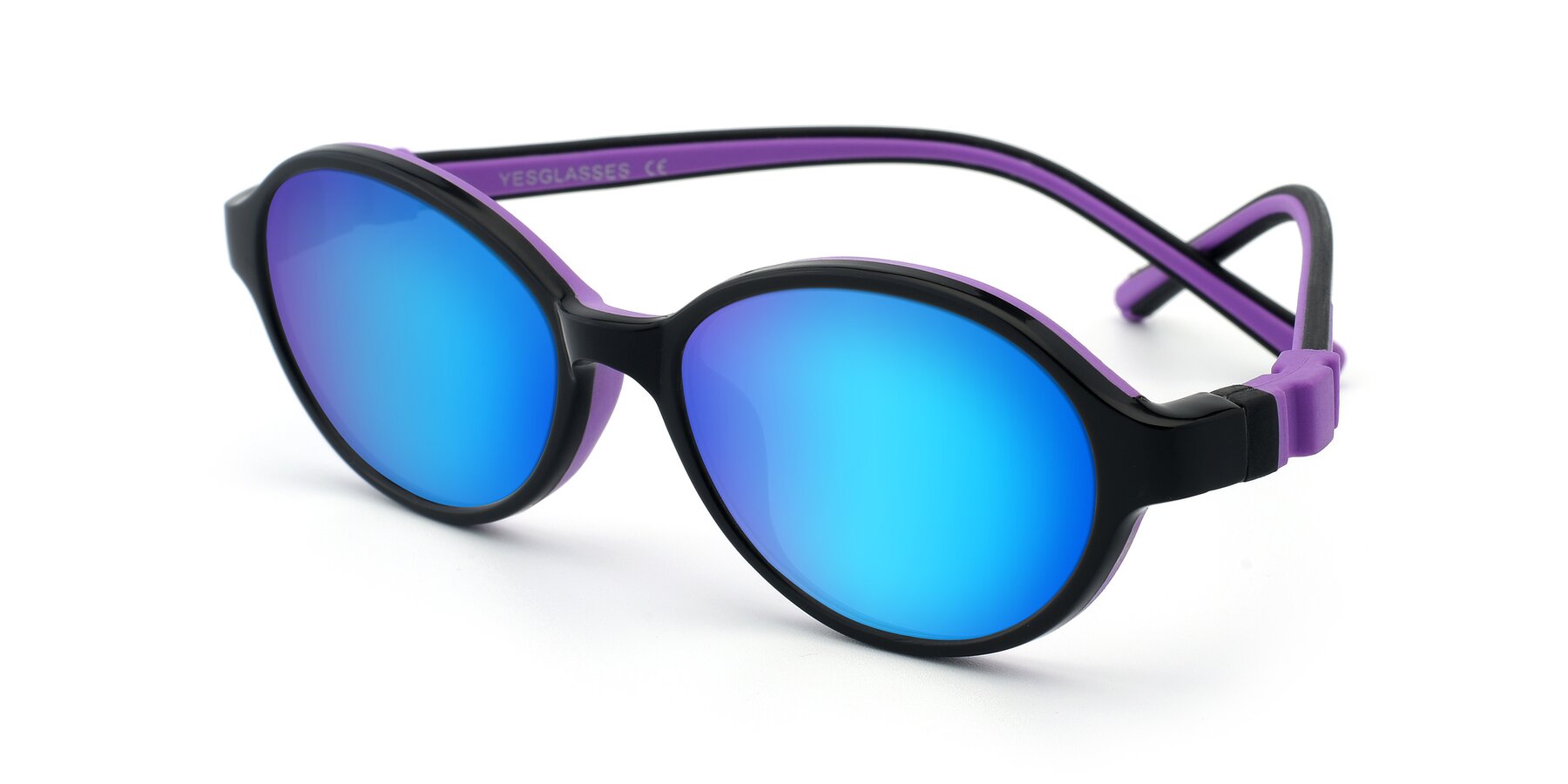Angle of 1120 in Black-Purple with Blue Mirrored Lenses