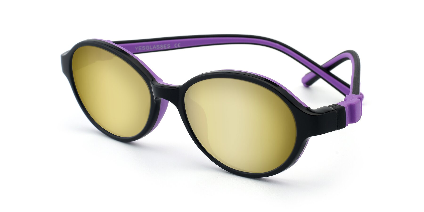 Angle of 1120 in Black-Purple with Gold Mirrored Lenses
