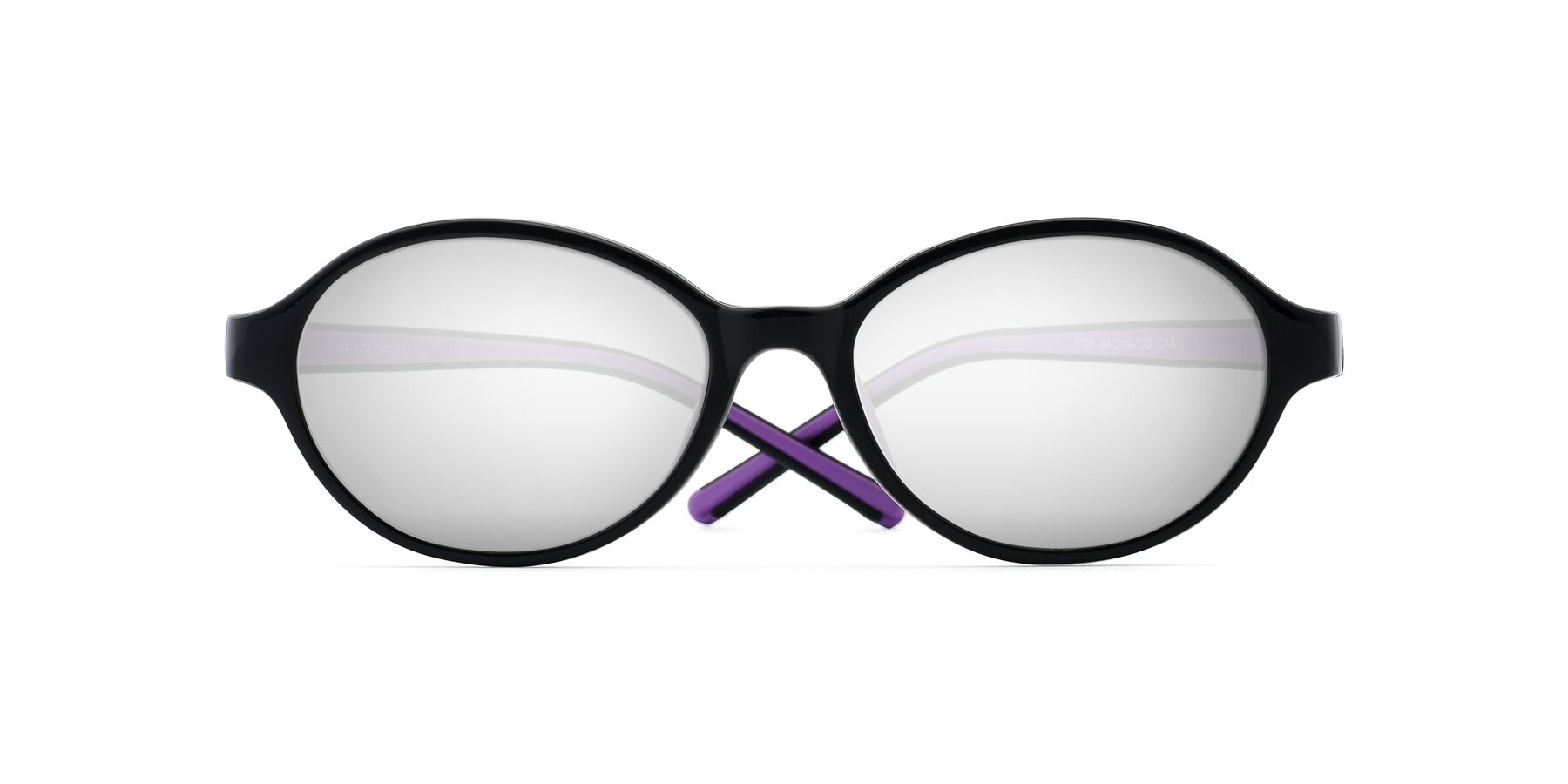 Folded Front of 1120 in Black-Purple with Silver Mirrored Lenses