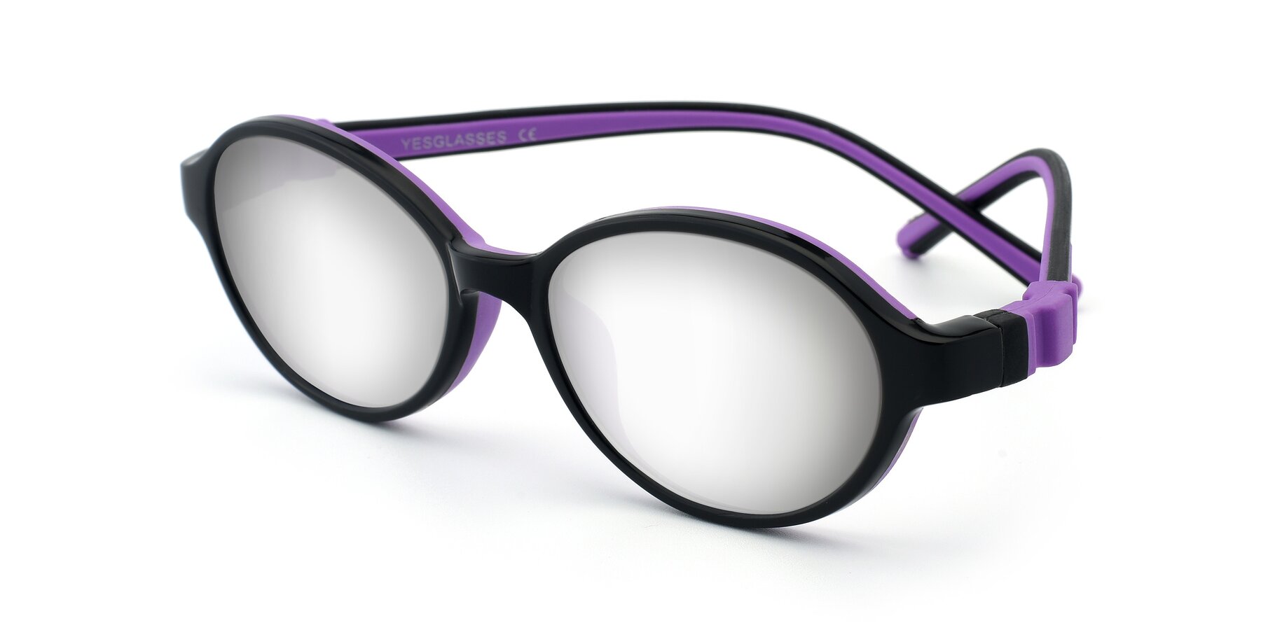 Angle of 1120 in Black-Purple with Silver Mirrored Lenses