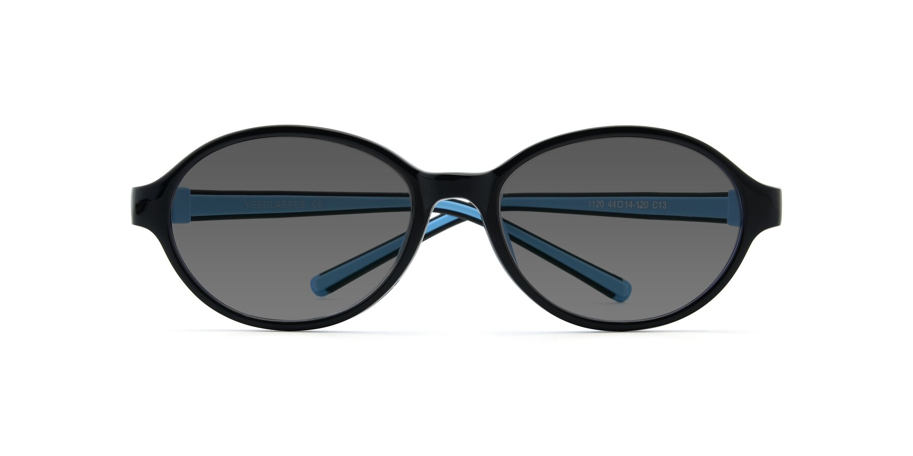 Folded Front of 1120 in Black-Blue with Medium Gray Tinted Lenses