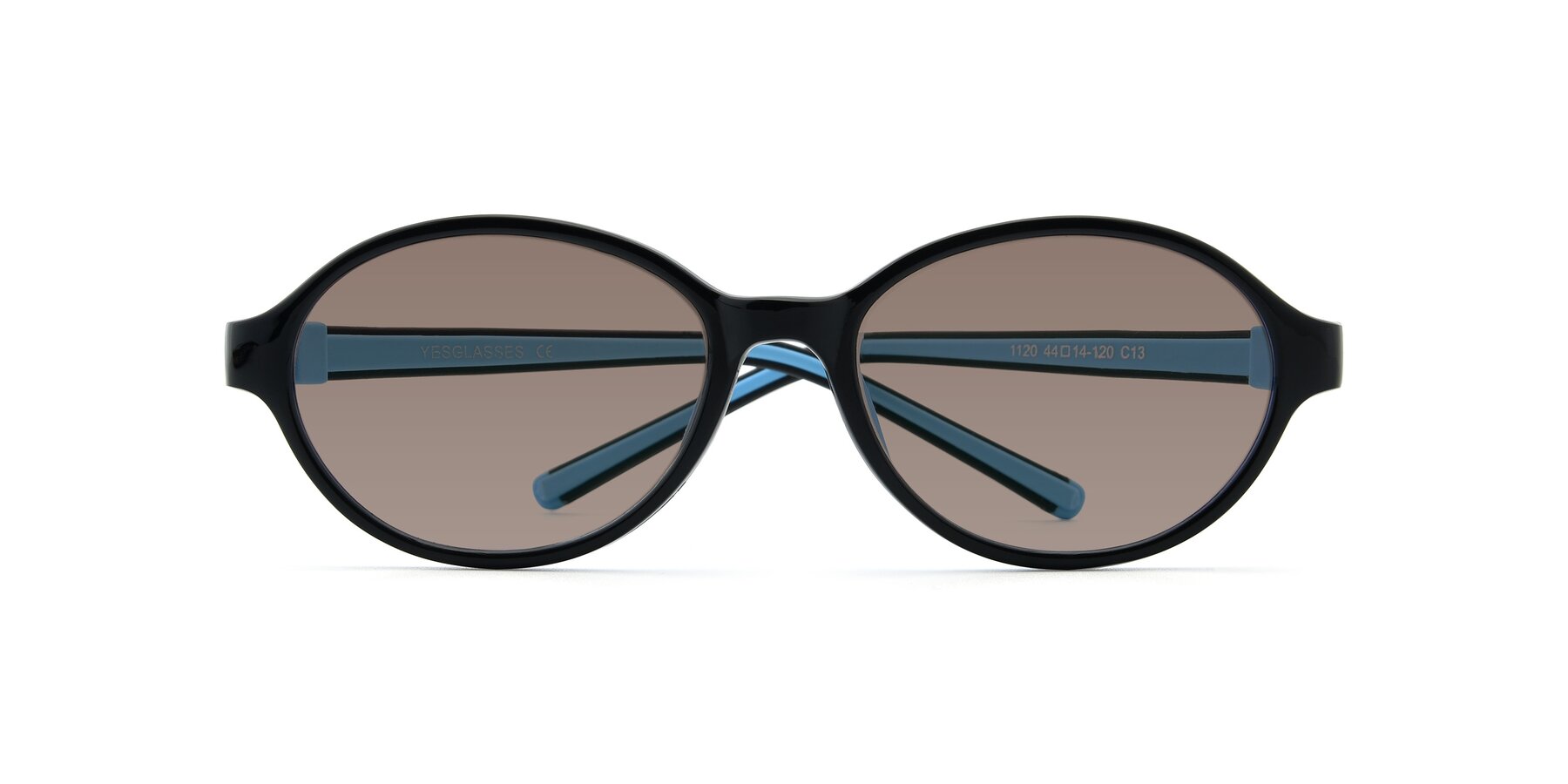 Folded Front of 1120 in Black-Blue with Medium Brown Tinted Lenses