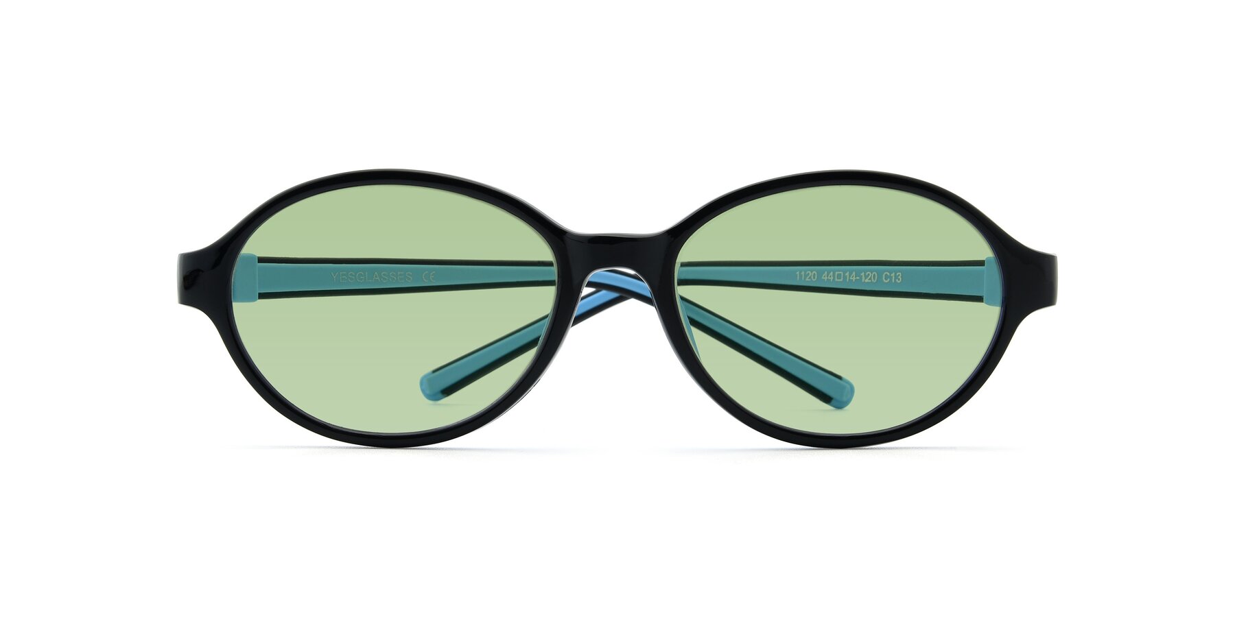 Folded Front of 1120 in Black-Blue with Medium Green Tinted Lenses