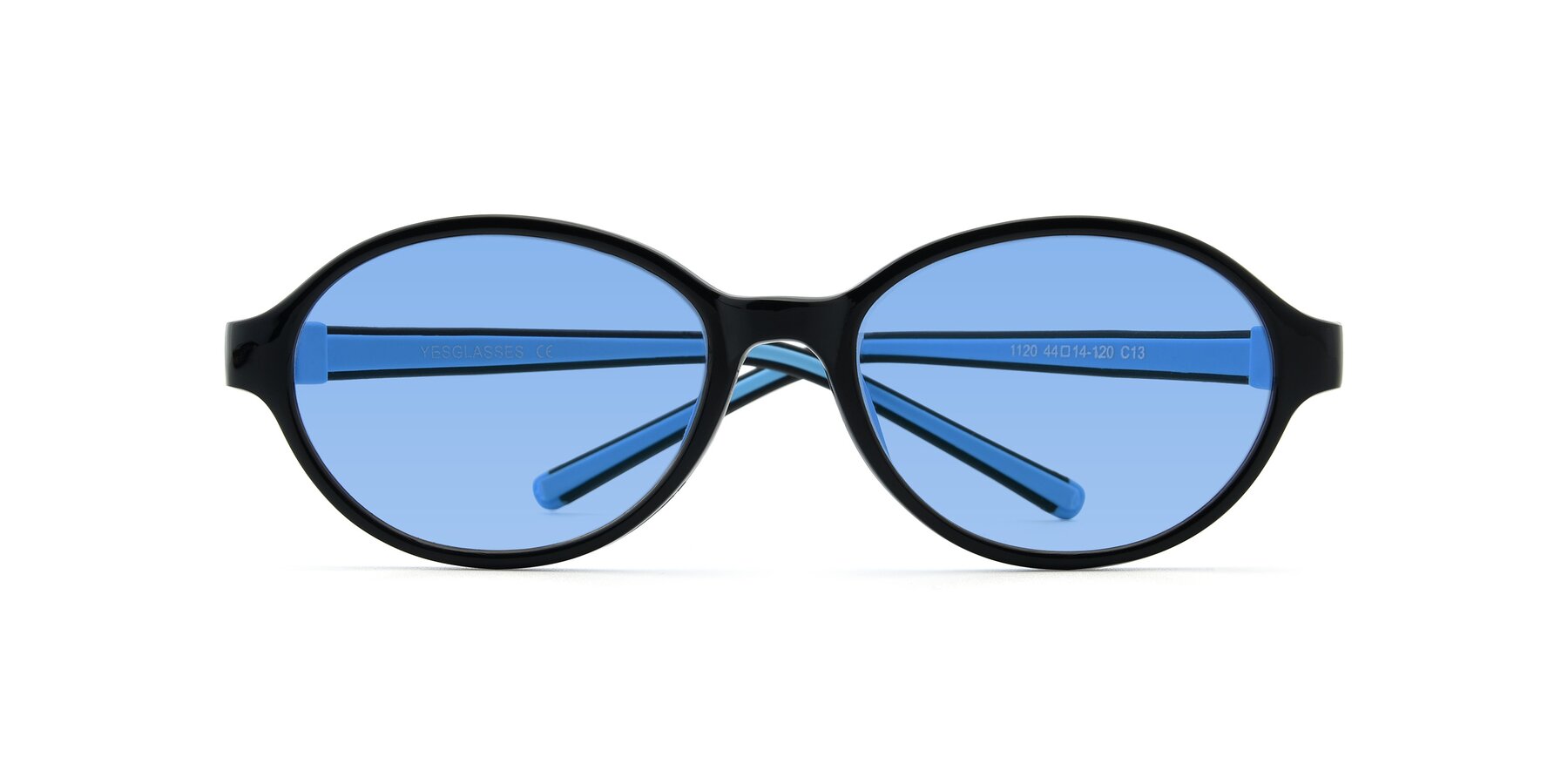 Folded Front of 1120 in Black-Blue with Medium Blue Tinted Lenses