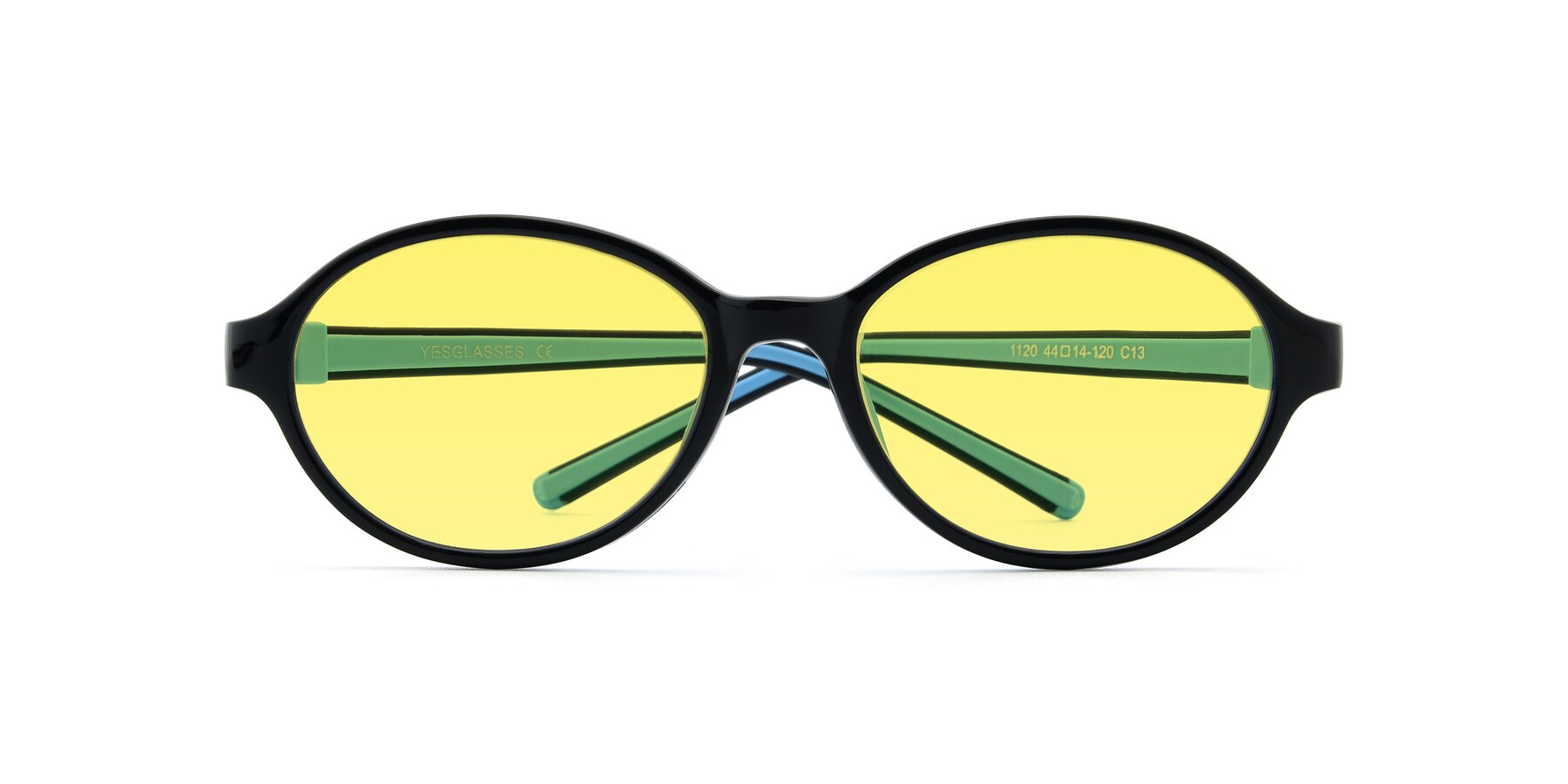 Folded Front of 1120 in Black-Blue with Medium Yellow Tinted Lenses