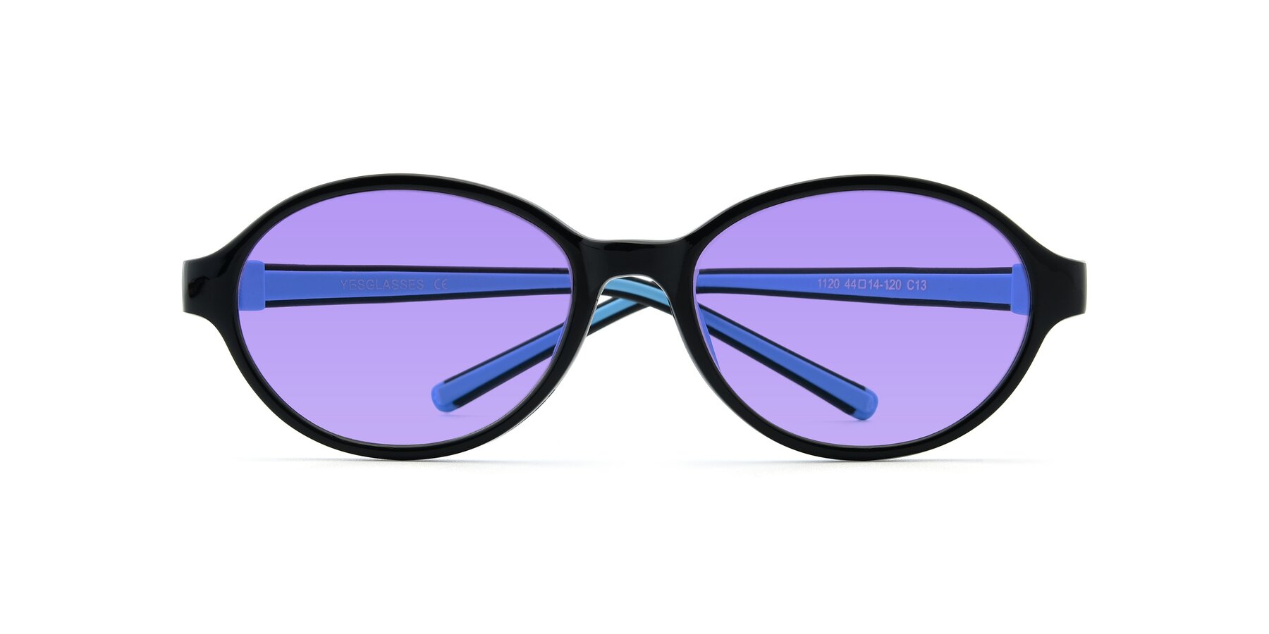 Folded Front of 1120 in Black-Blue with Medium Purple Tinted Lenses