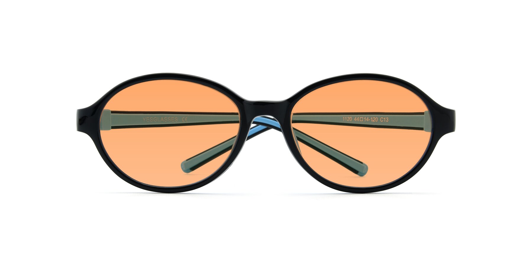 Folded Front of 1120 in Black-Blue with Medium Orange Tinted Lenses