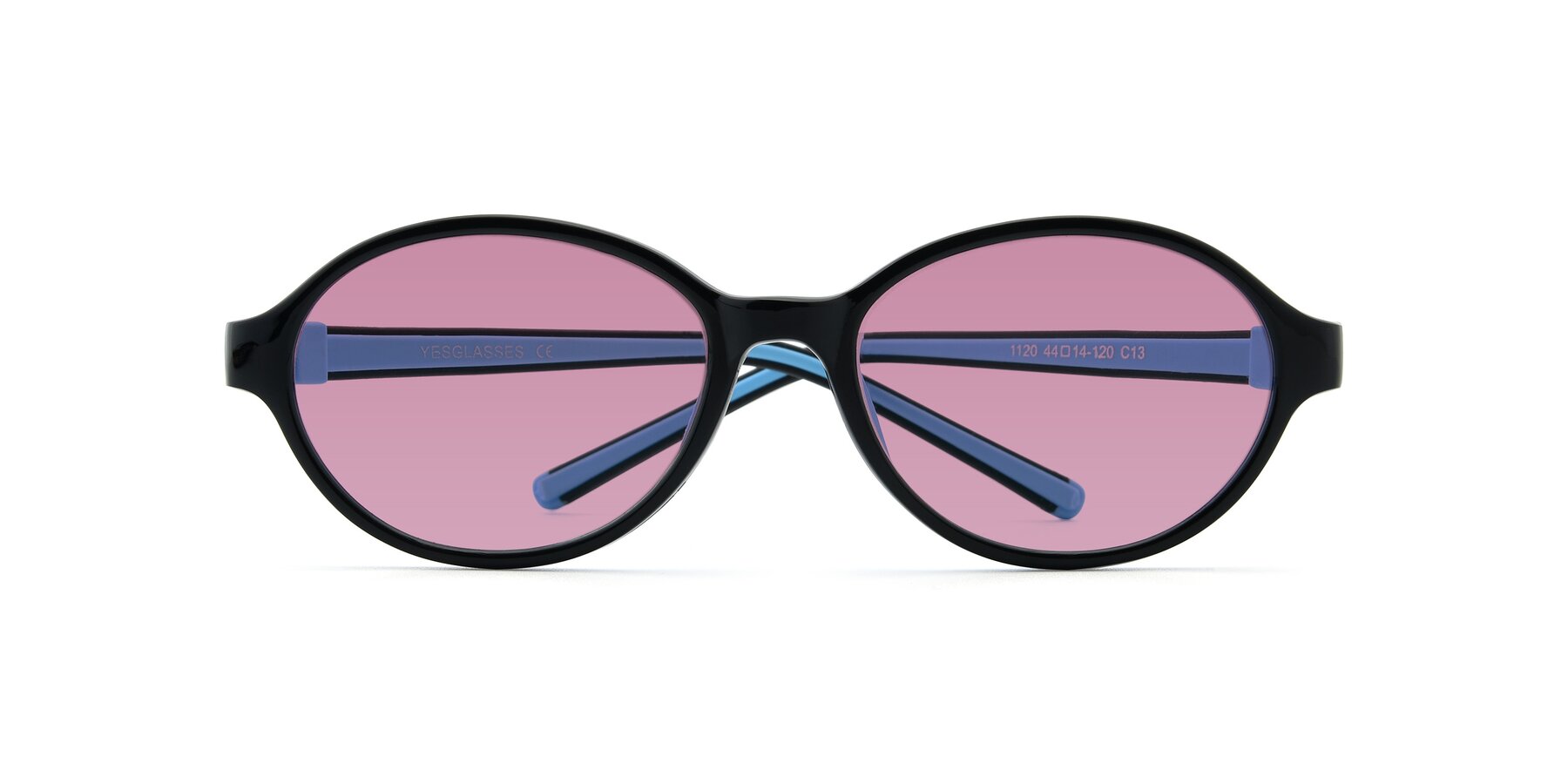 Folded Front of 1120 in Black-Blue with Medium Wine Tinted Lenses