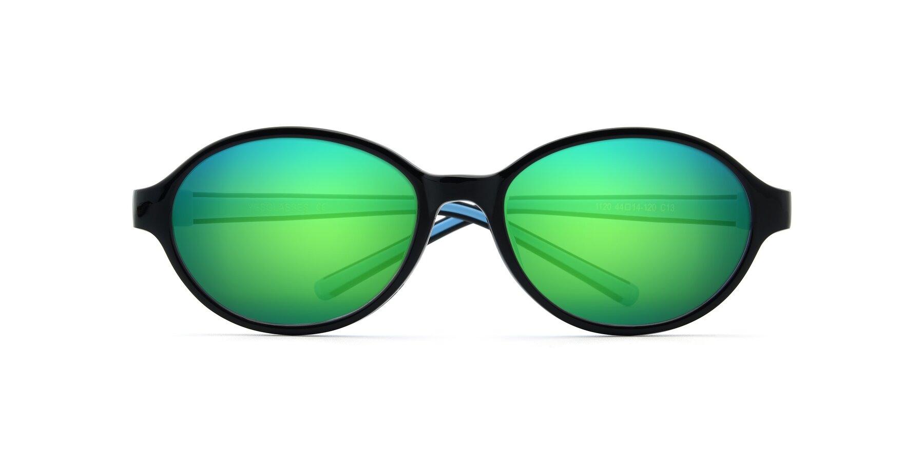 Folded Front of 1120 in Black-Blue with Green Mirrored Lenses