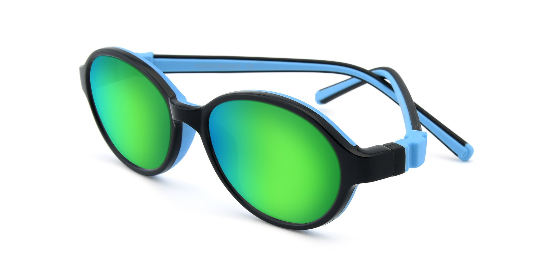 Angle of 1120 in Black-Blue with Green Mirrored Lenses